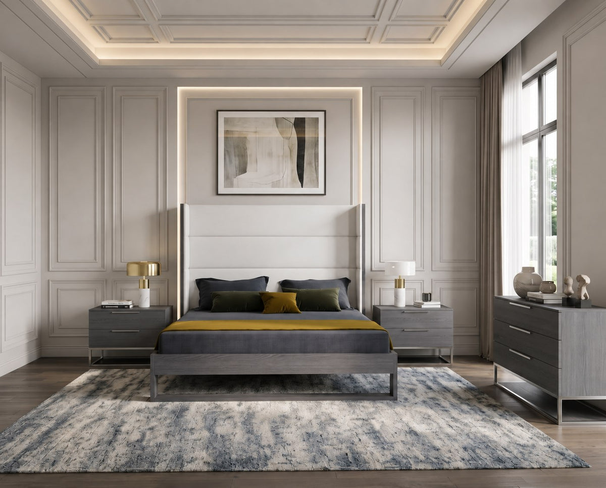 Heloise - Contemporary Leather and Elm 4-Piece Bedroom Set
