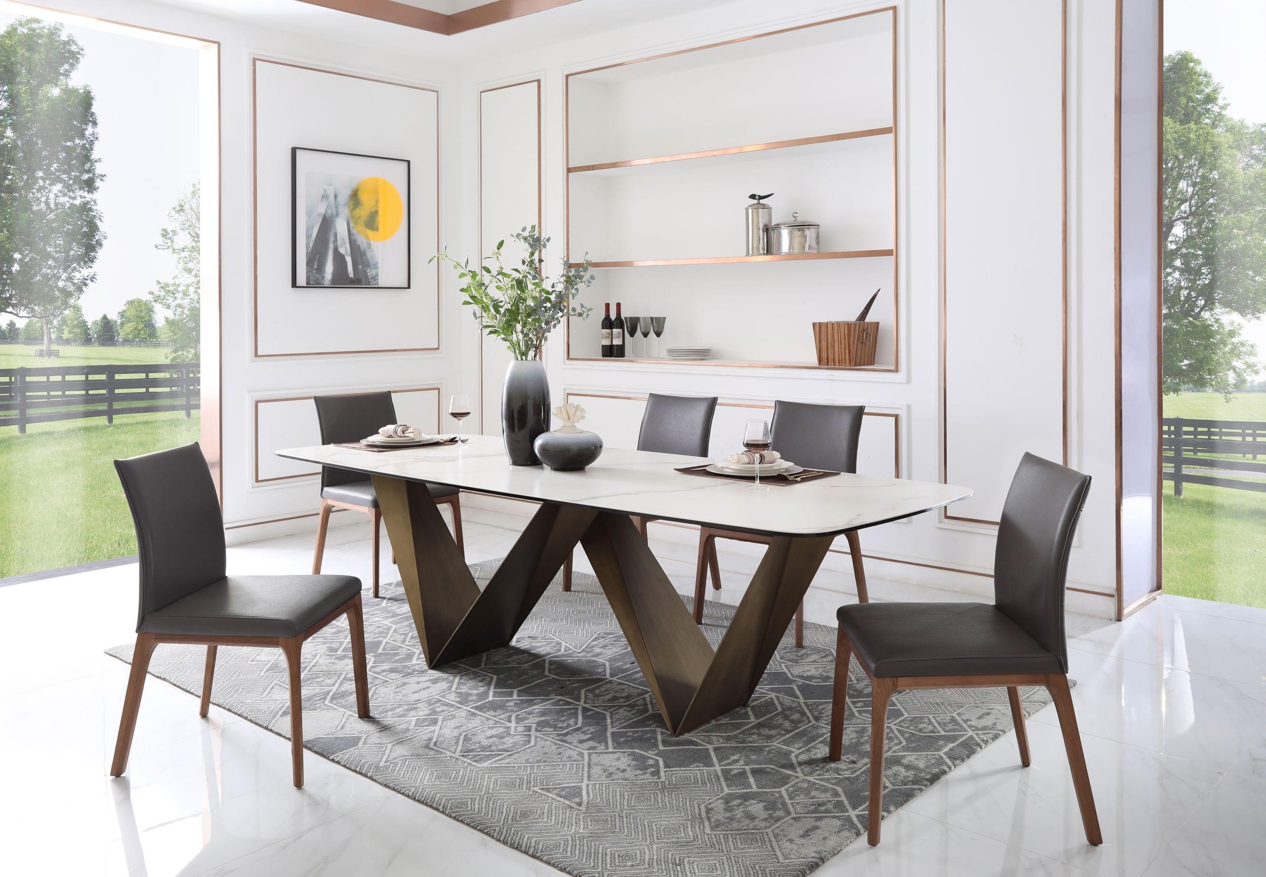 Melanie - Modern Ceramic and Brushed Dining Table