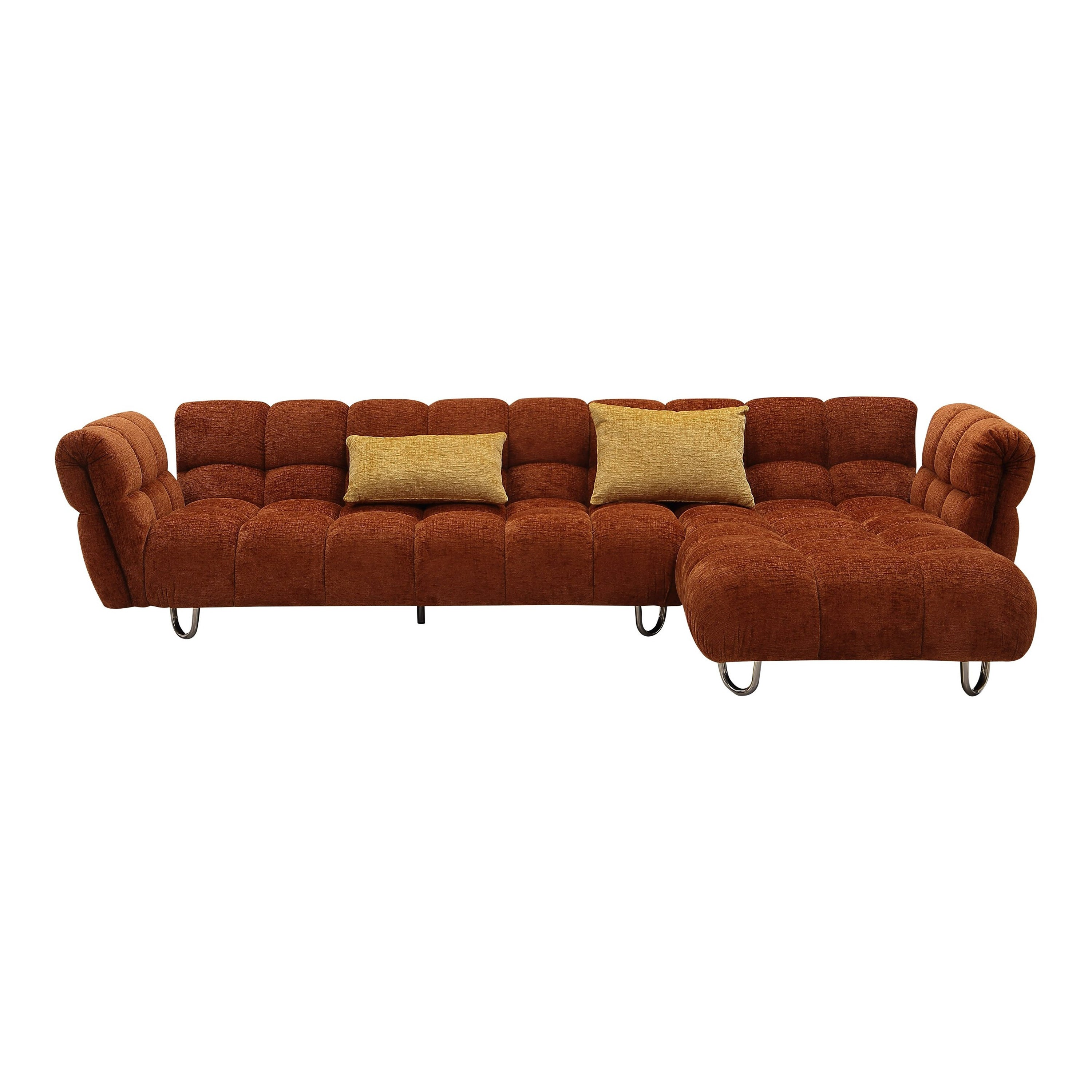 Jacinda Modern Burnt Fabric Right Facing Sectional Sofa and 2 Pillows