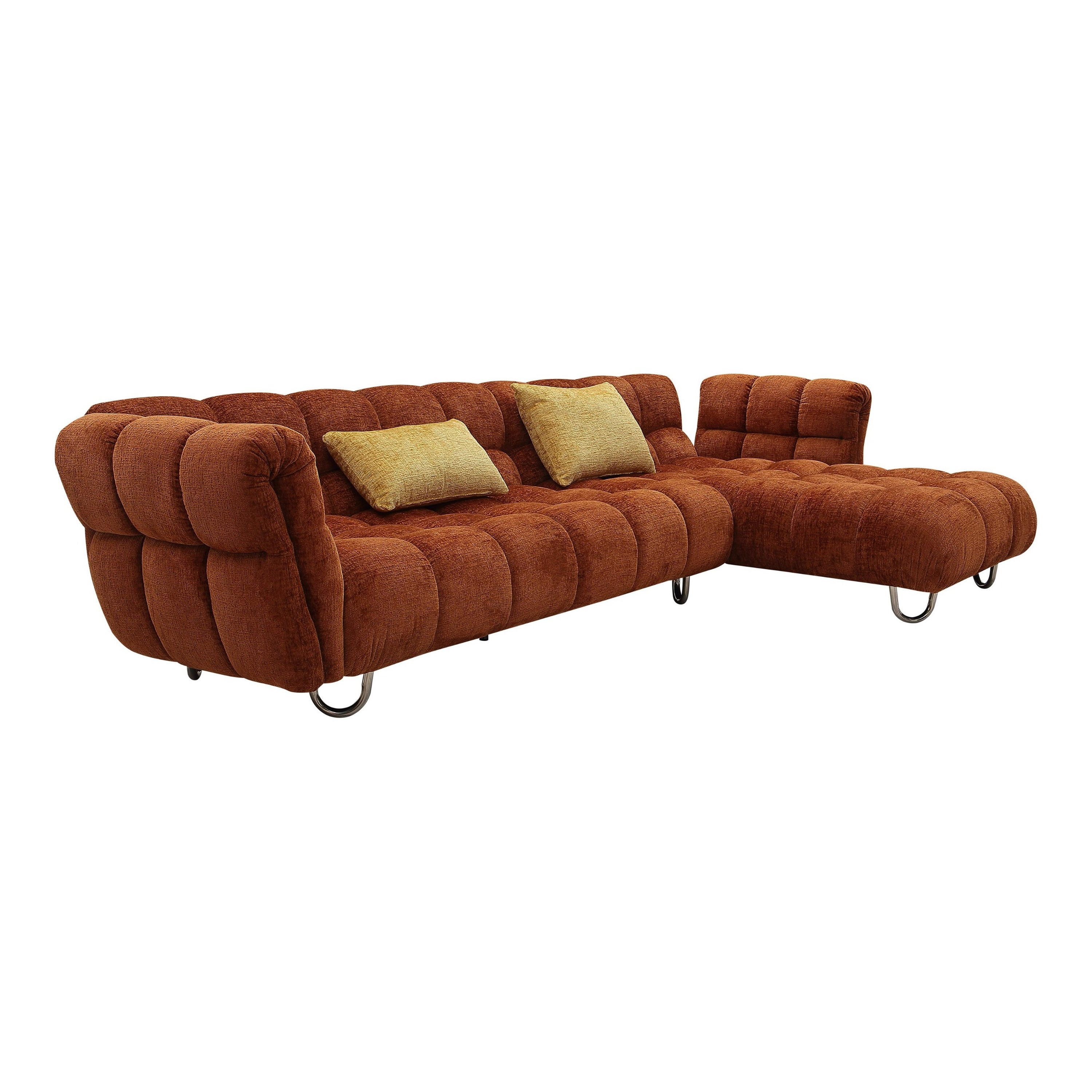 Jacinda Modern Burnt Fabric Right Facing Sectional Sofa and 2 Pillows