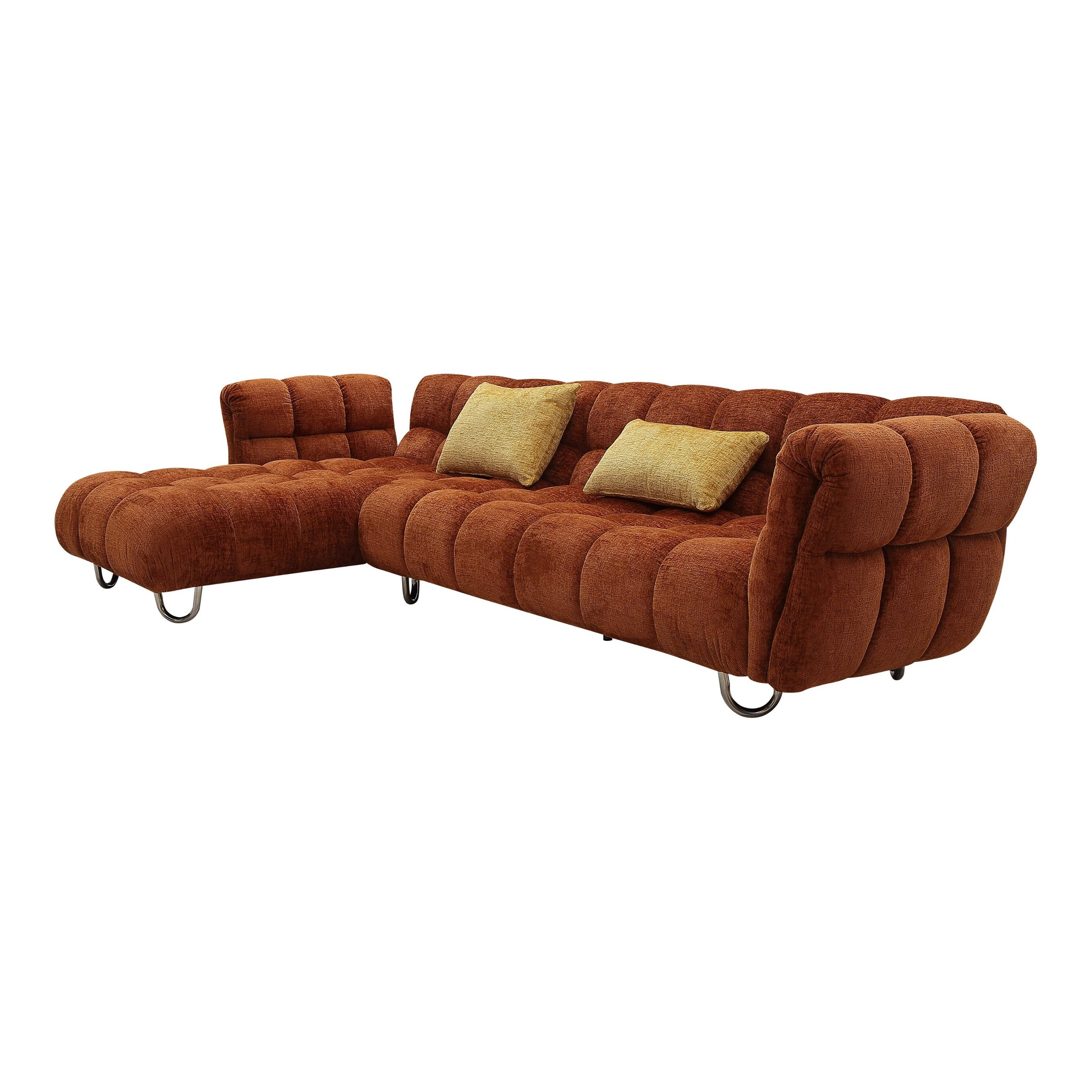 Jacinda Modern Burnt Fabric Left Facing Sectional Sofa and 2 Pillows