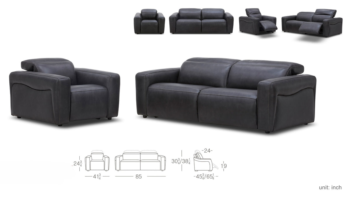 Nouveau Jessop - Modern Leather Sofa 2 Recliners