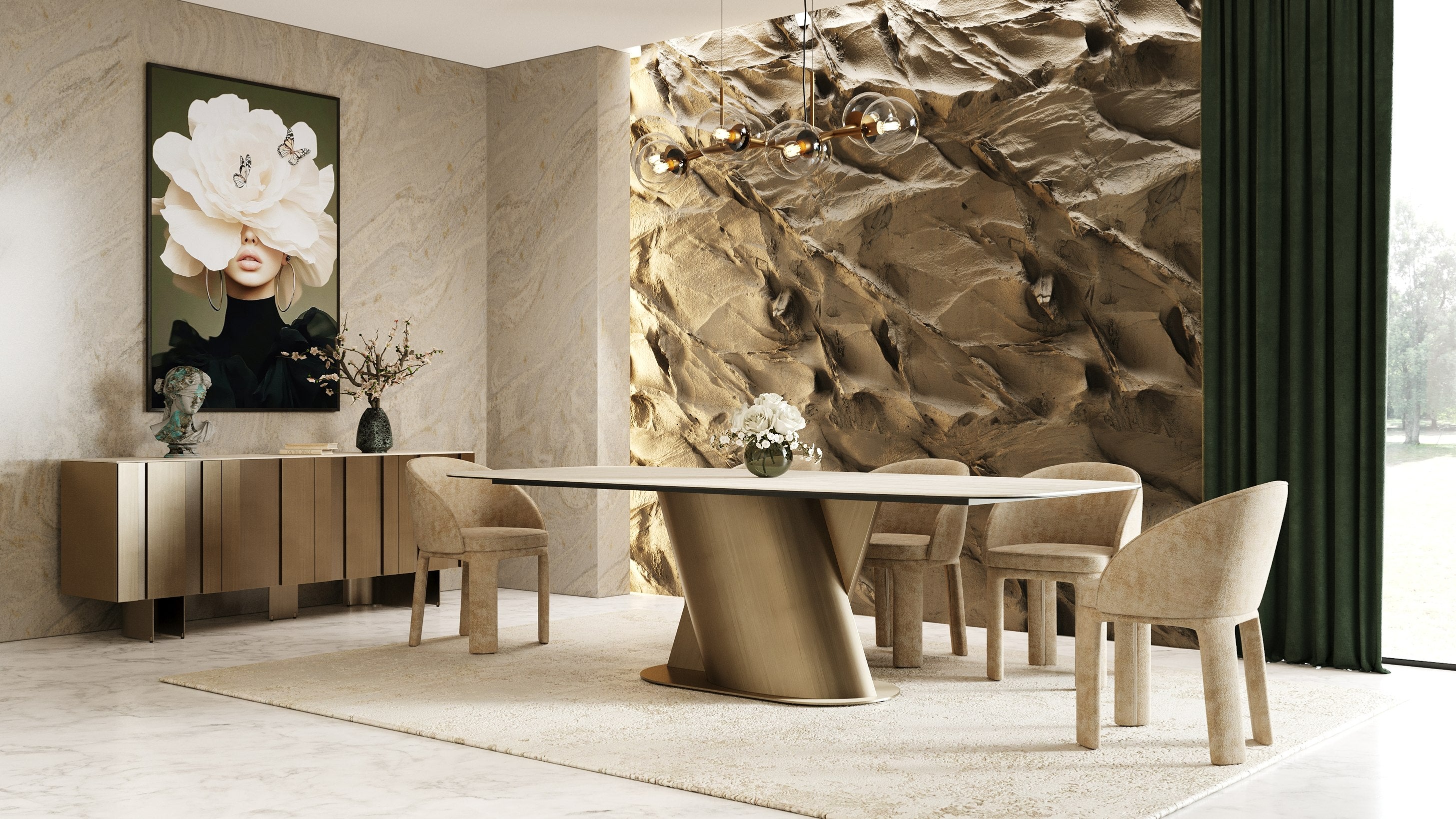 Kiefer Modern Faux Travertine Ceramic Buffet