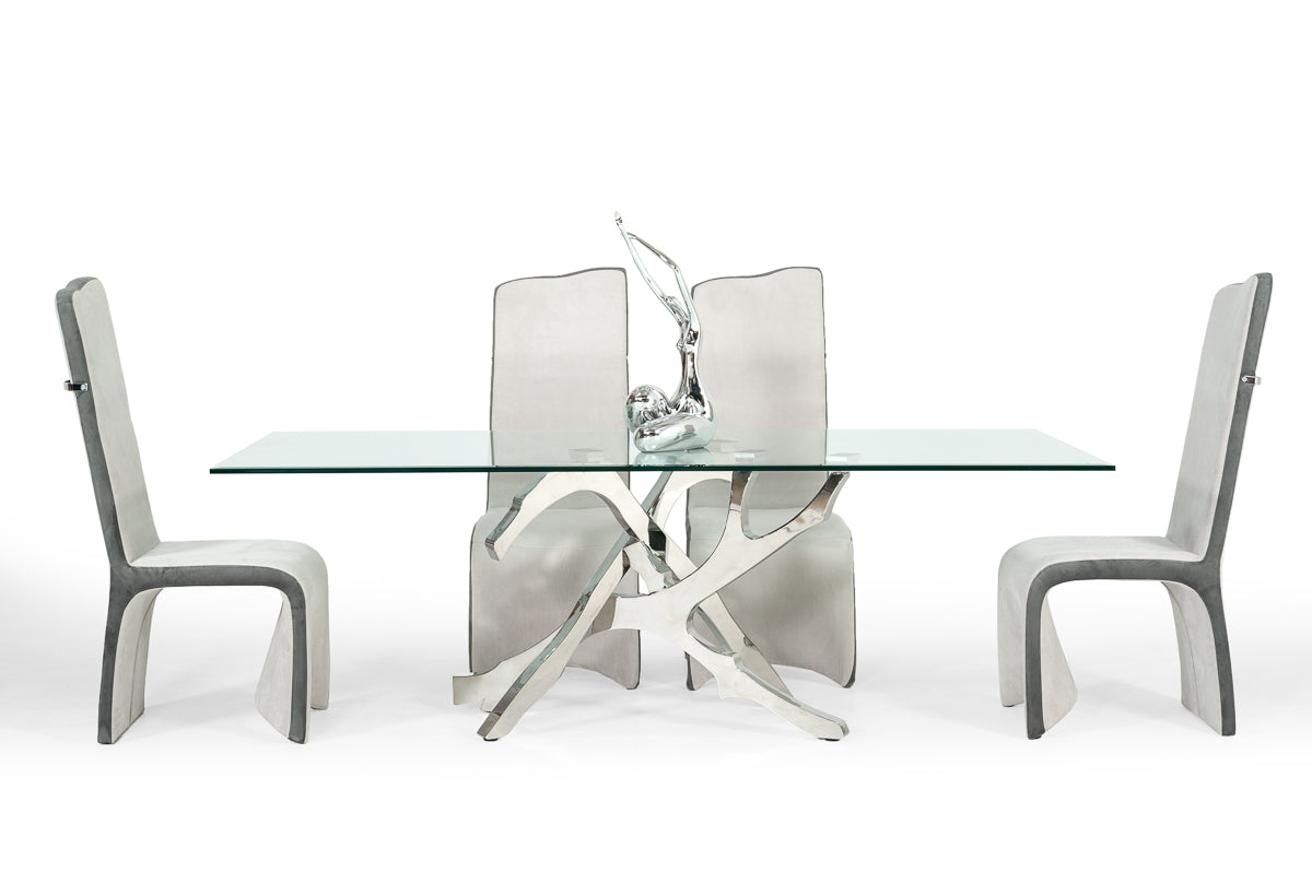 Legend Modern Glass and Stainless Steel Dining Table