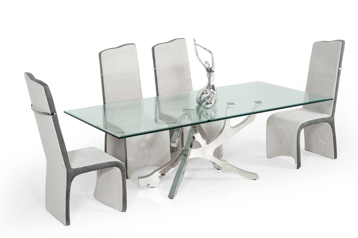 Legend Modern Glass and Stainless Steel Dining Table