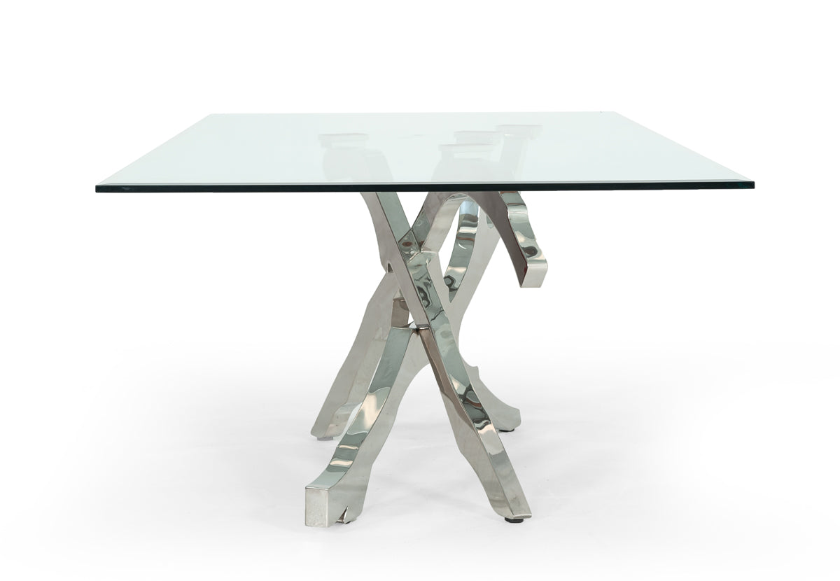 Legend Modern Glass and Stainless Steel Dining Table