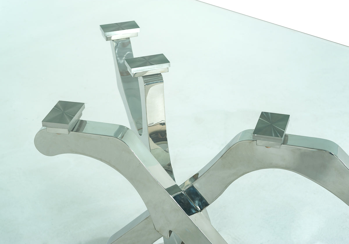 Legend Modern Glass and Stainless Steel Dining Table