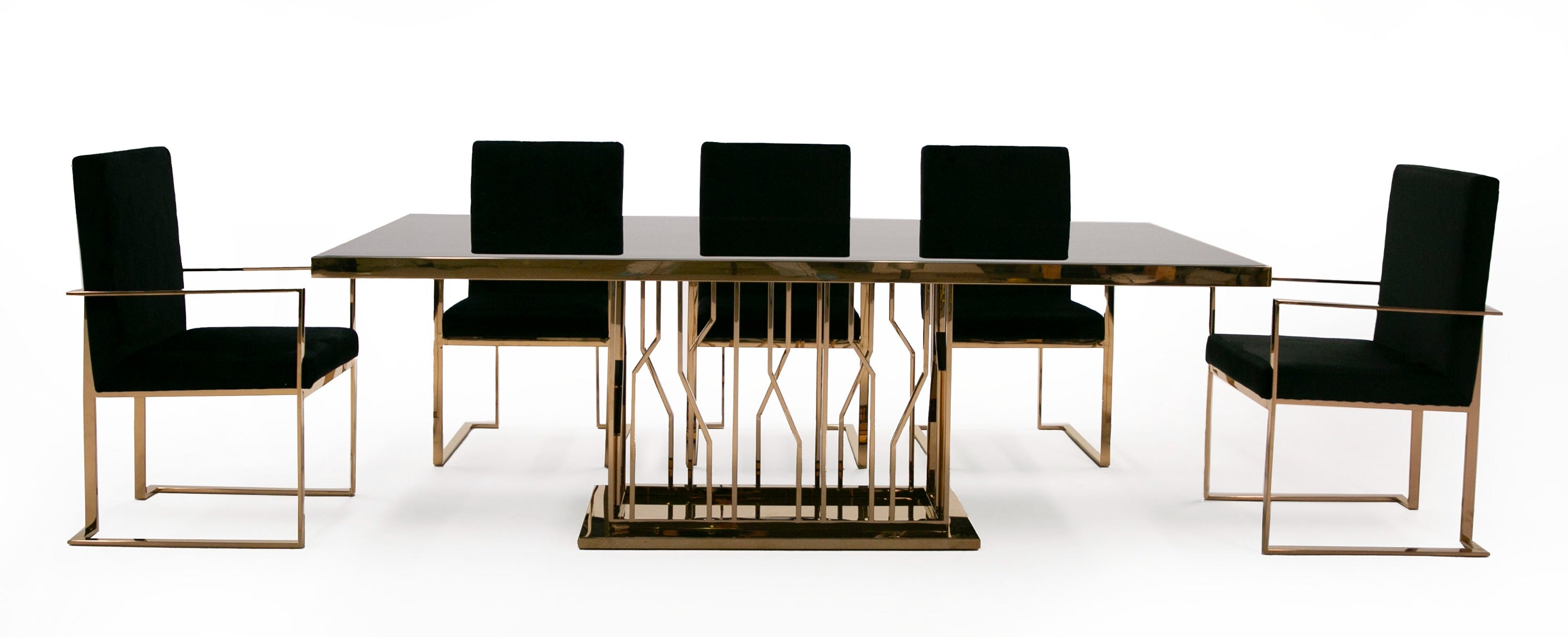 Marston Modern Glass and Rosegold Dining Table