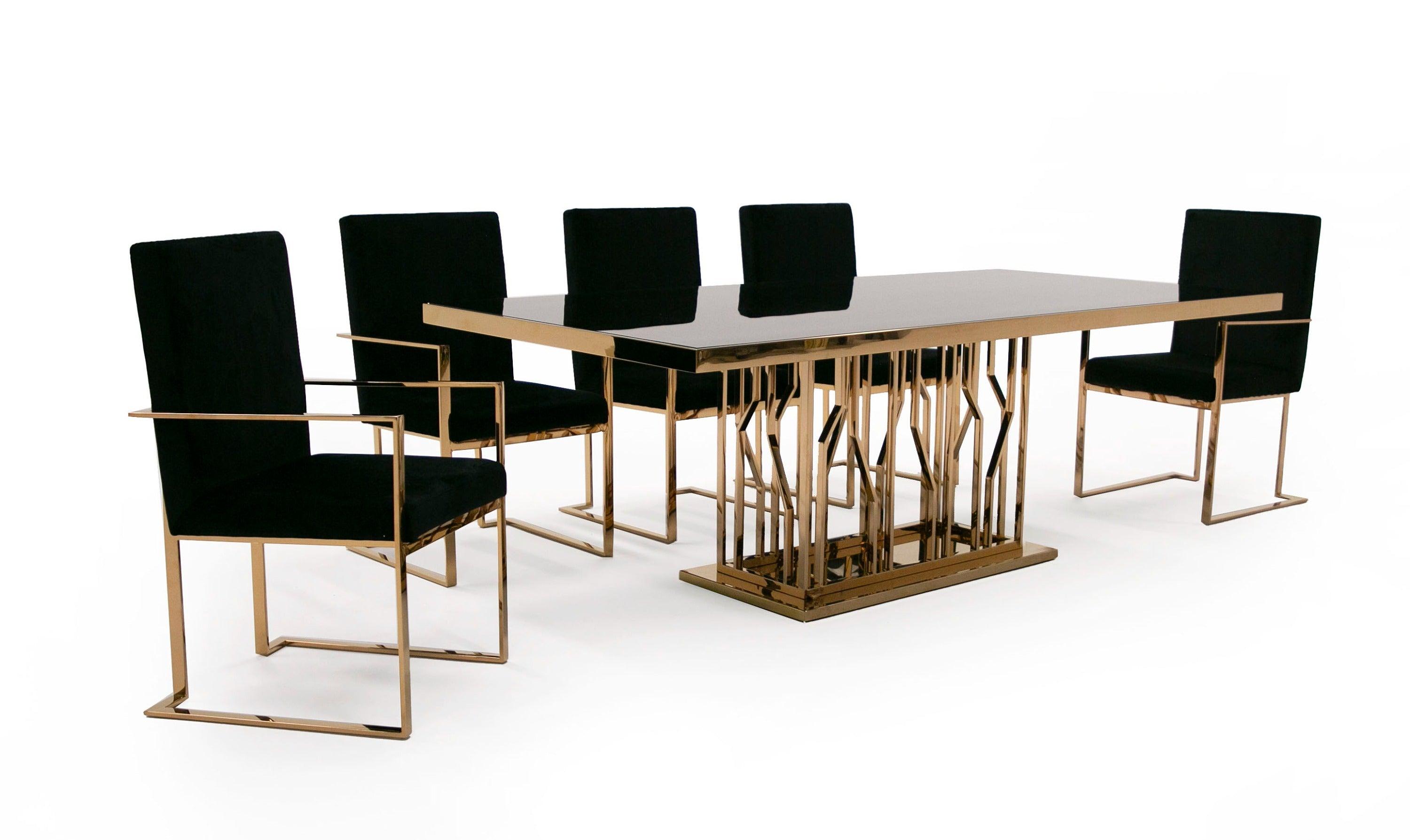 Marston Modern Glass and Rosegold Dining Table