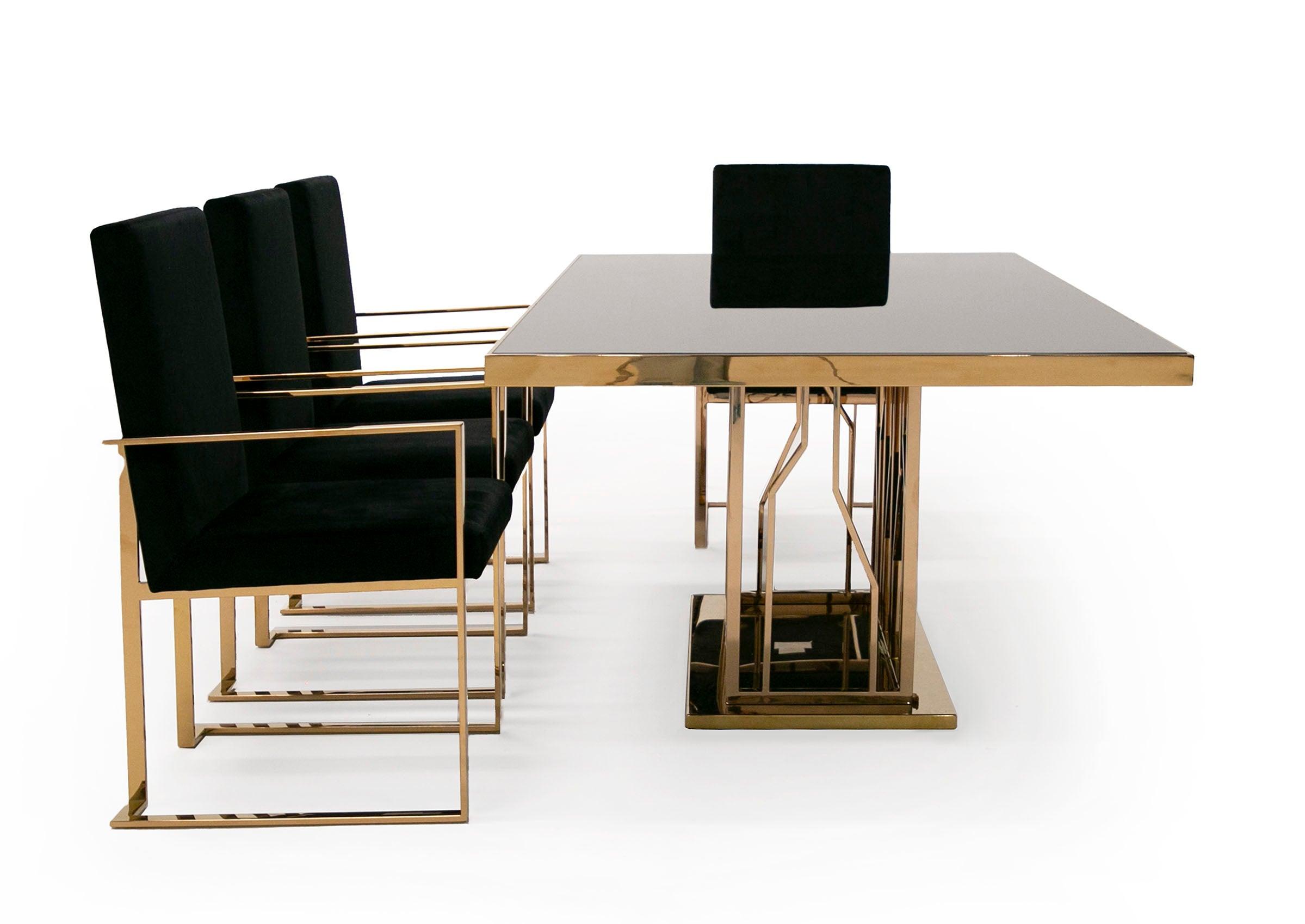 Marston Modern Glass and Rosegold Dining Table