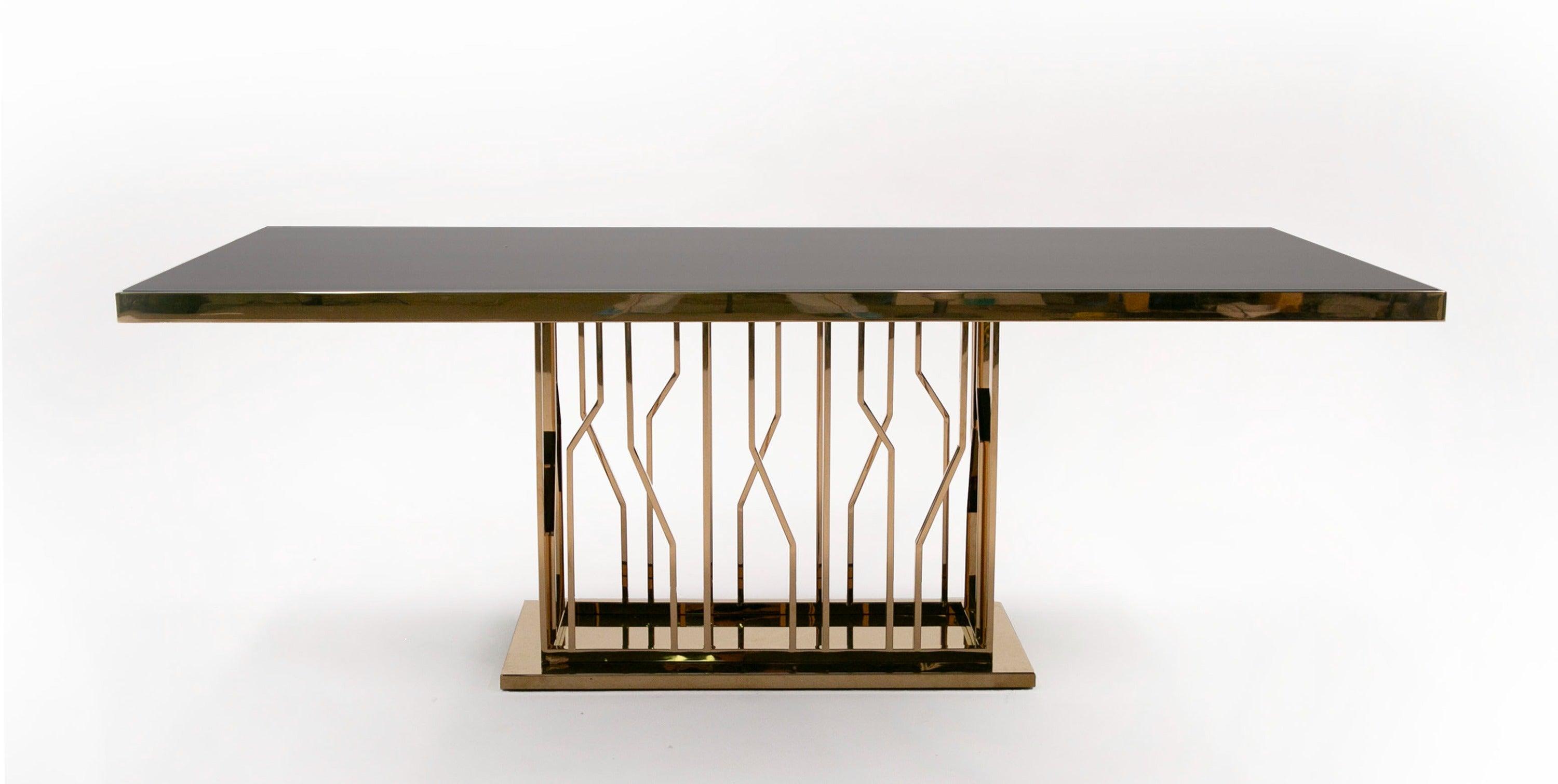 Marston Modern Glass and Rosegold Dining Table