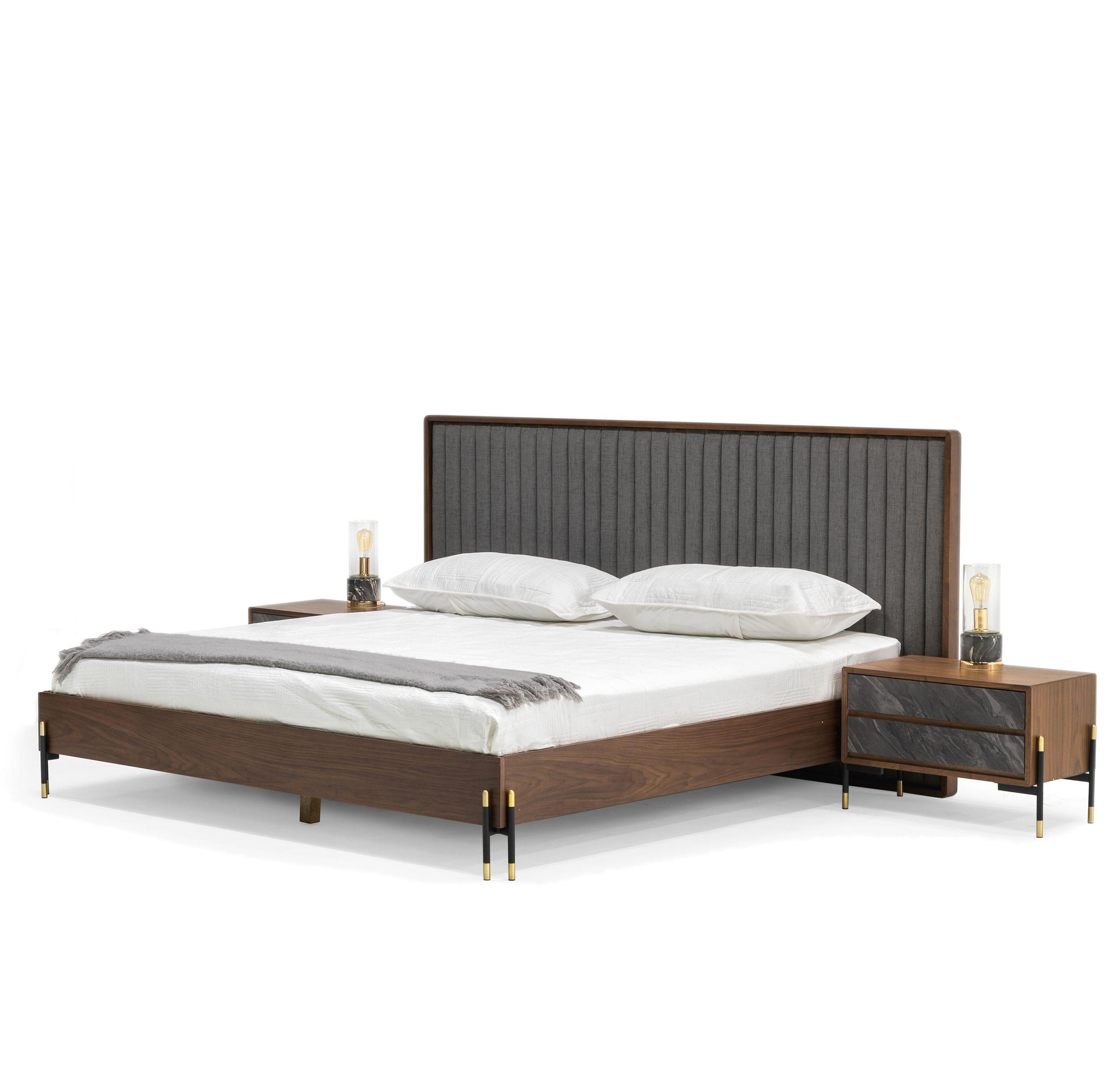 Metcalf Mid-Century Bed w/ Two Nightstands
