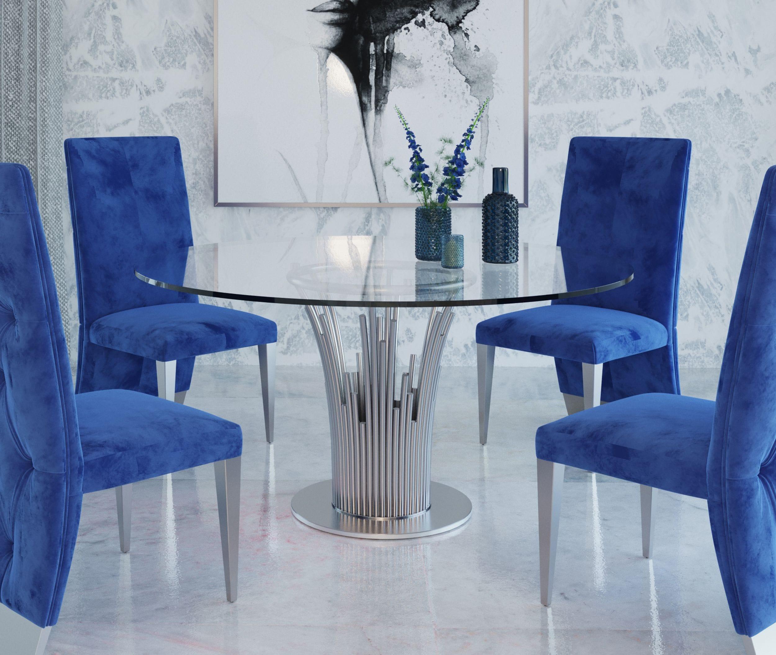 Paxton - Modern Round Glass and Stainless Steel Dining Table