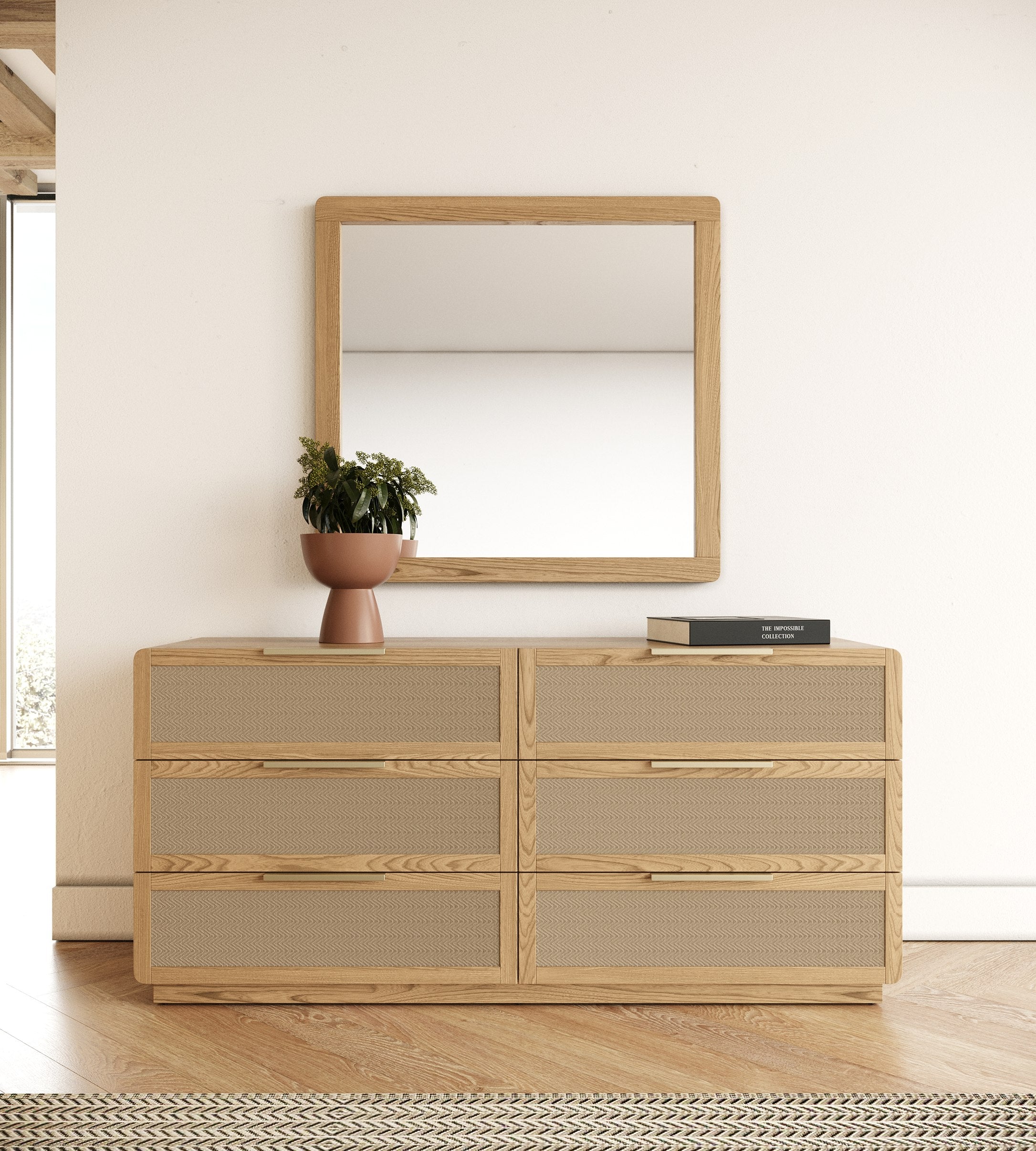 Gavin Modern Ash and Rattan Dresser