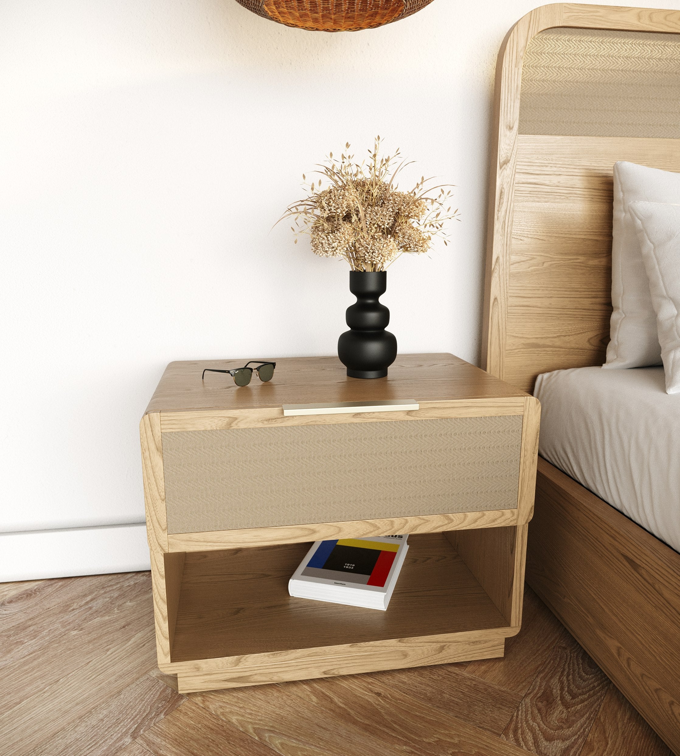 Gavin Modern Ash and Rattan Nightstand