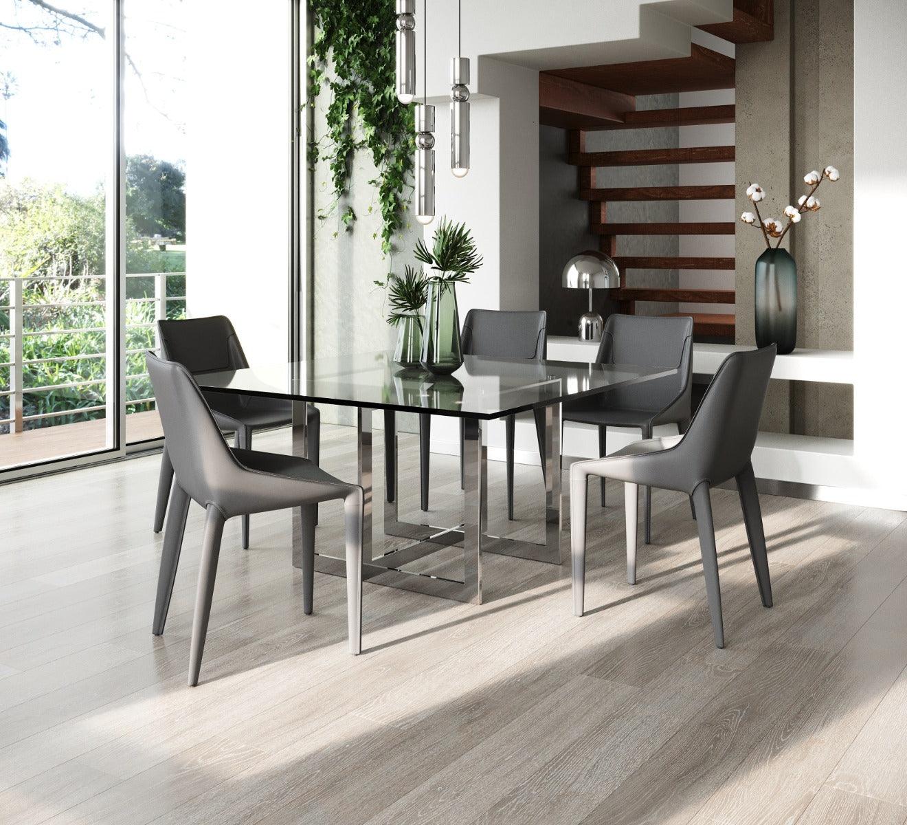 Keaton Square Modern Glass and Stainless Steel Dining Table