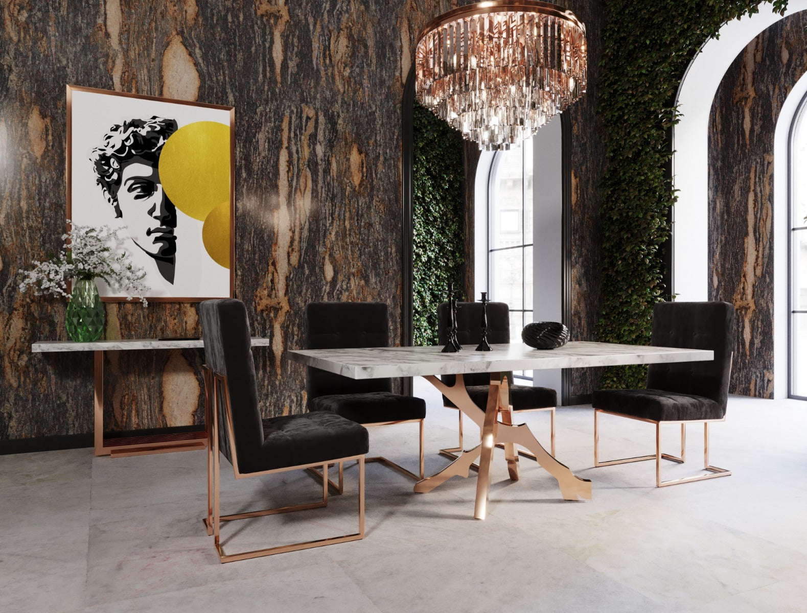 Legend - Modern Marble and Rosegold Dining Table