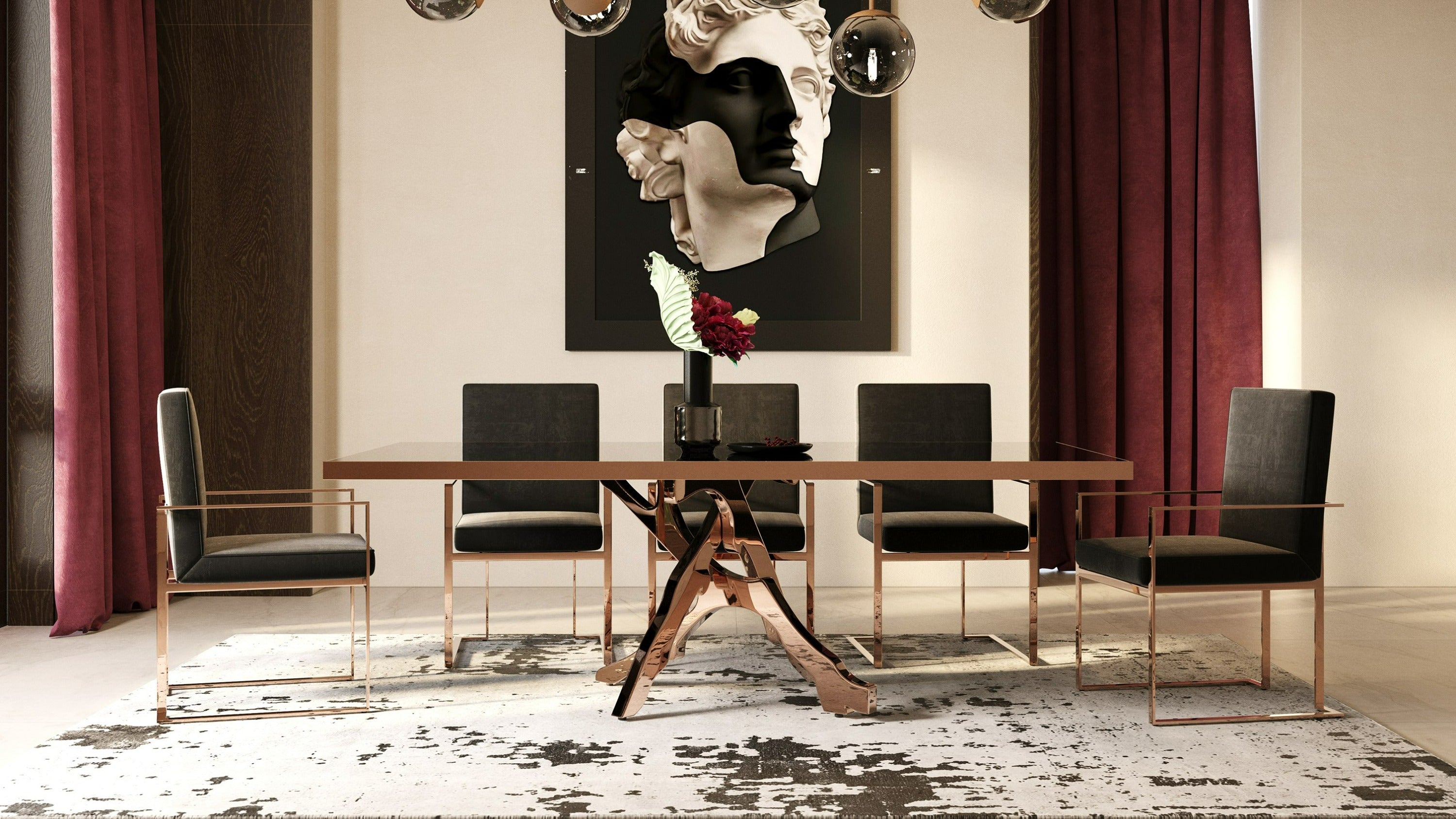Legend - Modern Glass and Rosegold Dining Table