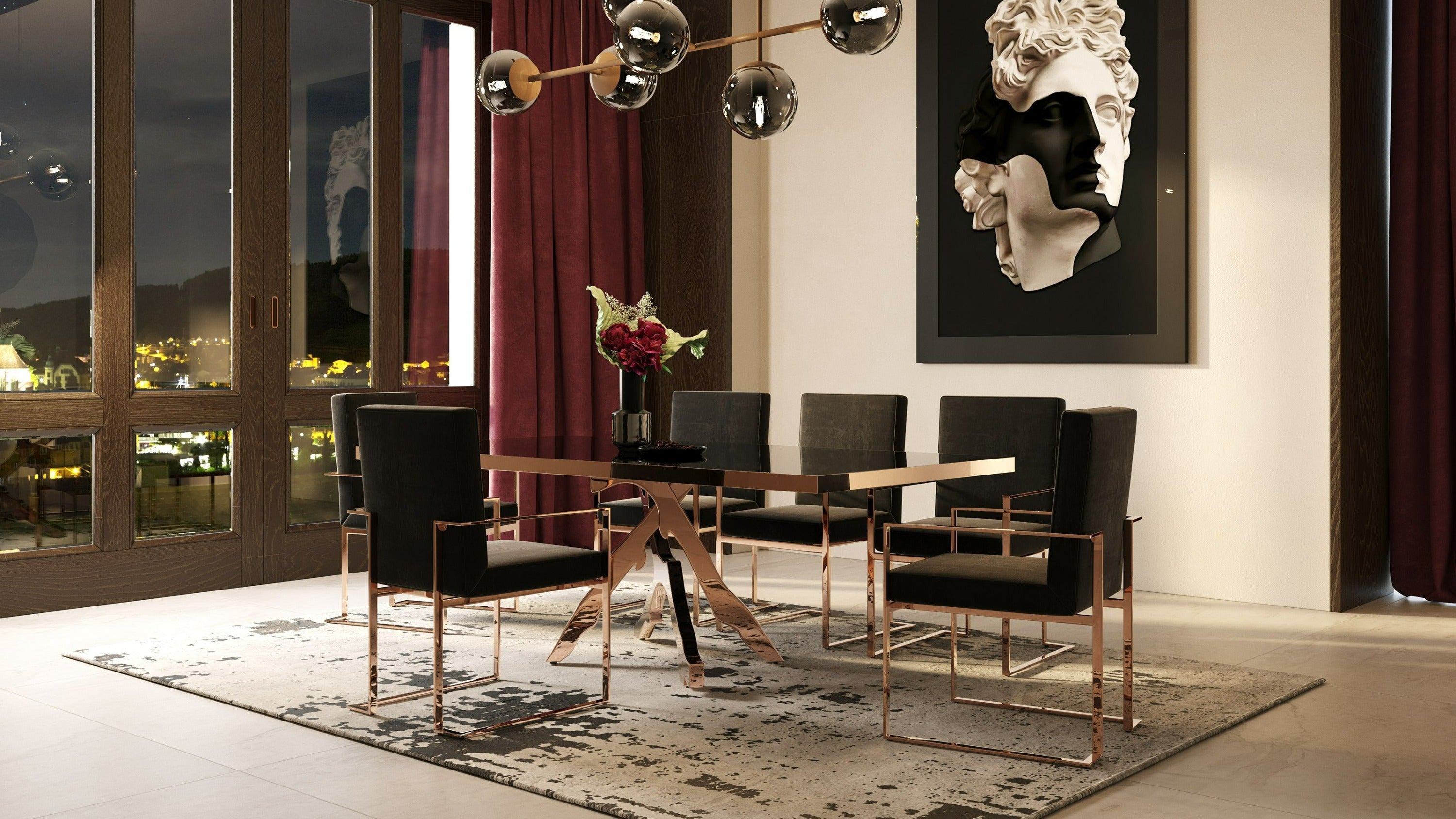 Legend - Modern Glass and Rosegold Dining Table