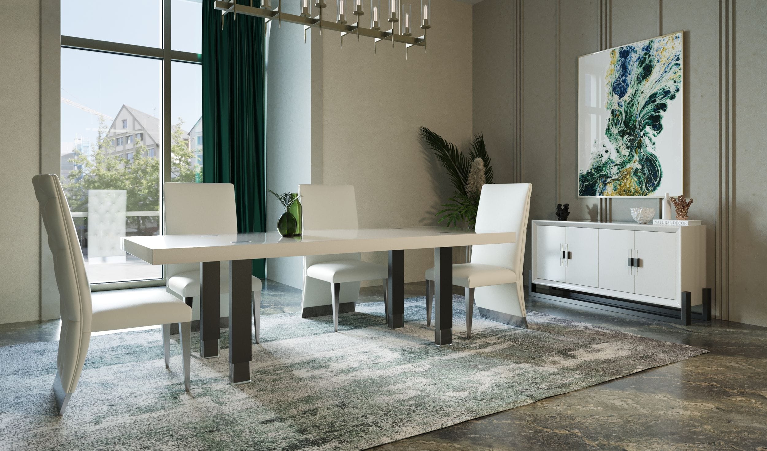 Lenny- Modern High Gloss and Stainless Steel Gun Metal Dining Table