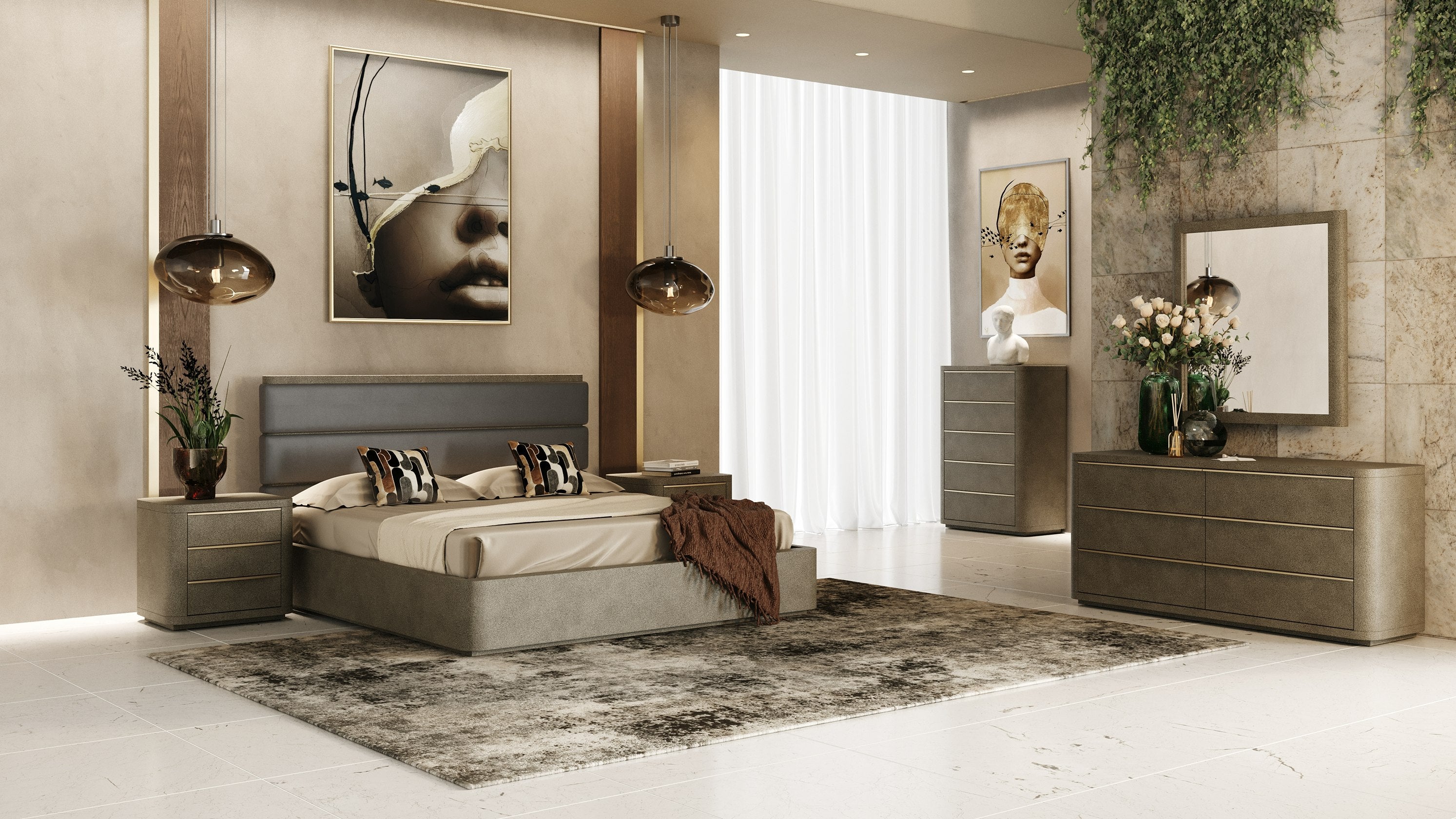 Lois Modern Leather & Shagreen Bed