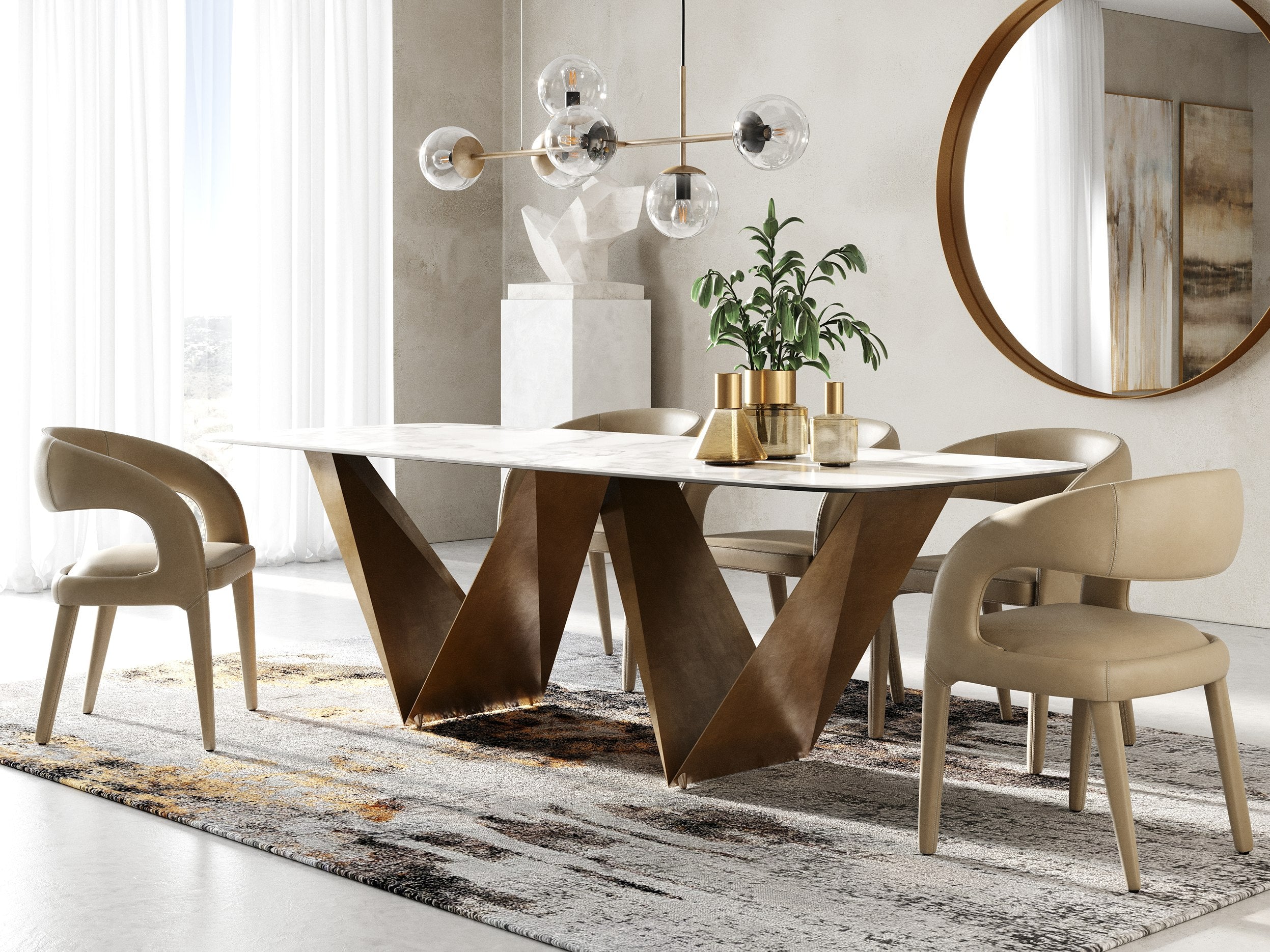 Melanie - Modern Ceramic and Brushed Dining Table