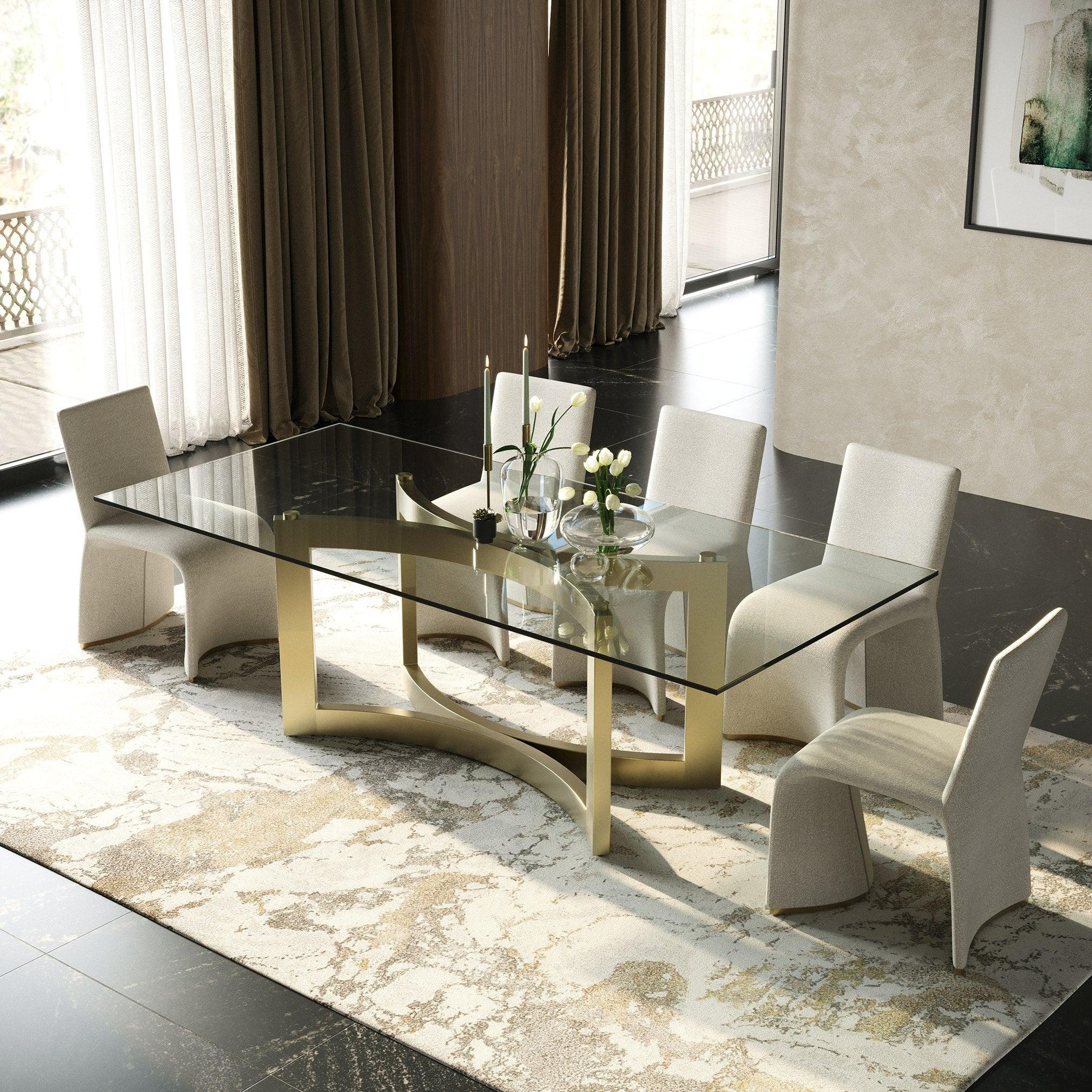 Mingus Modern Glass and Brushed Rectangualr Dining Table