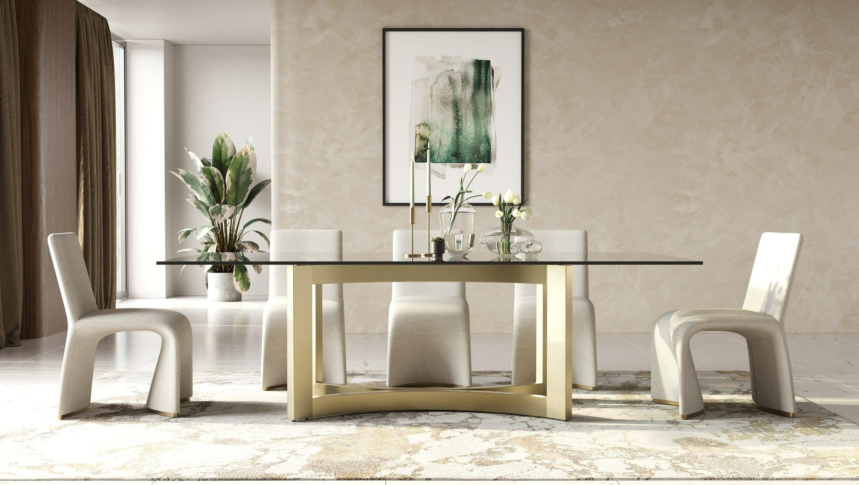 Mingus Modern Glass and Brushed Rectangualr Dining Table