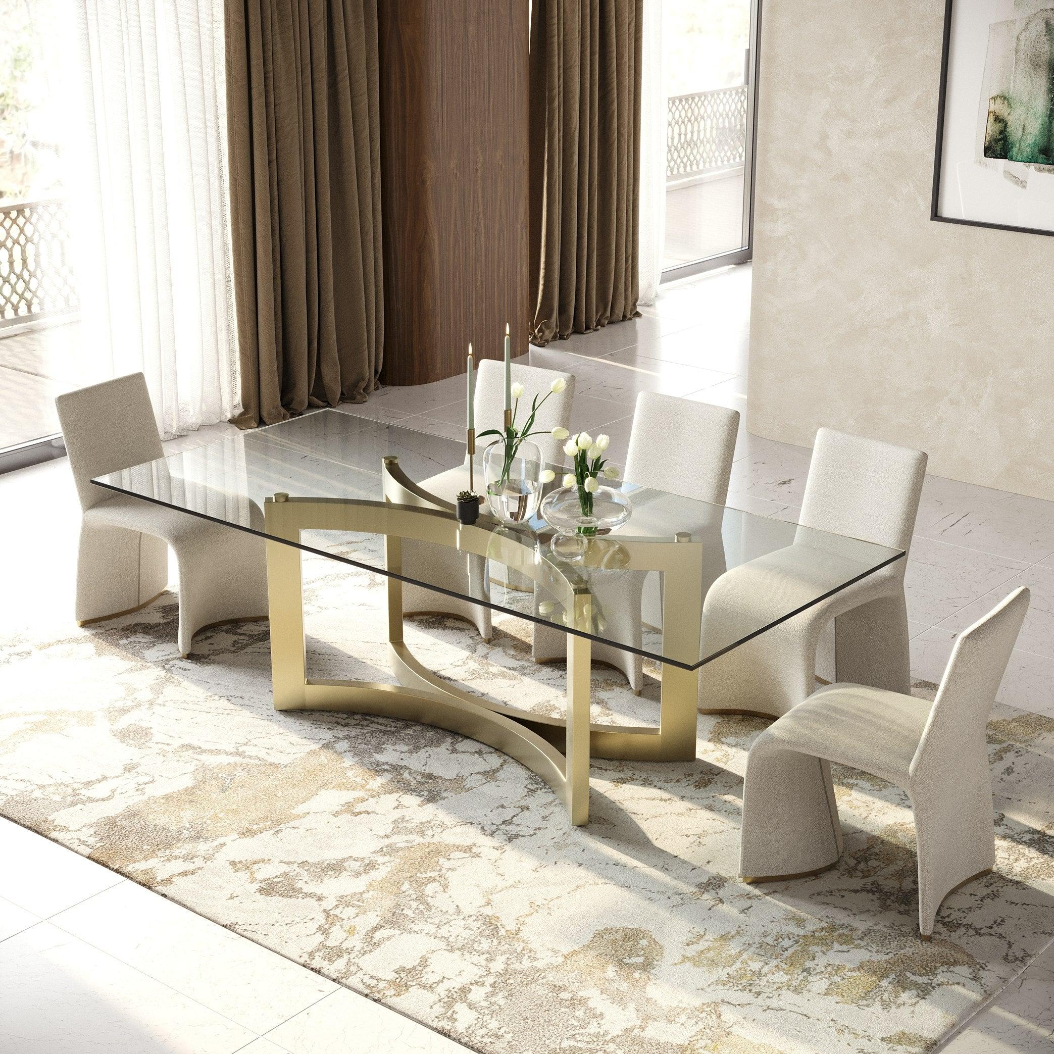 Mingus Modern Glass and Brushed Rectangualr Dining Table