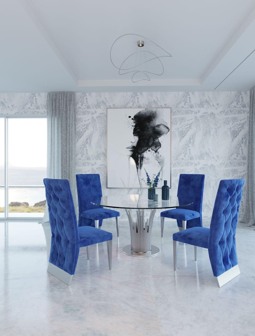 Paxton - Modern Round Glass and Stainless Steel Dining Table