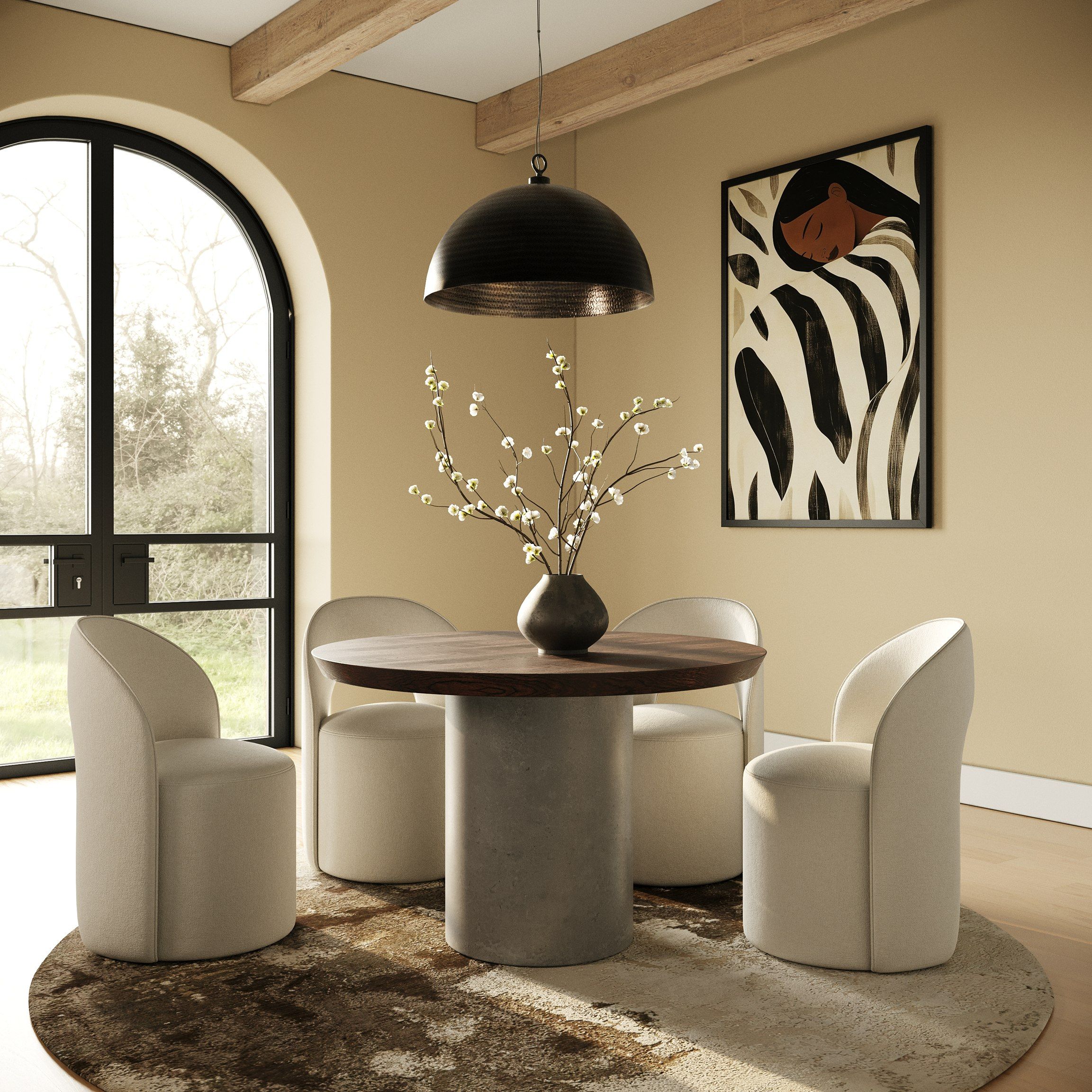Renzo Modern Round and Concrete Dining Table
