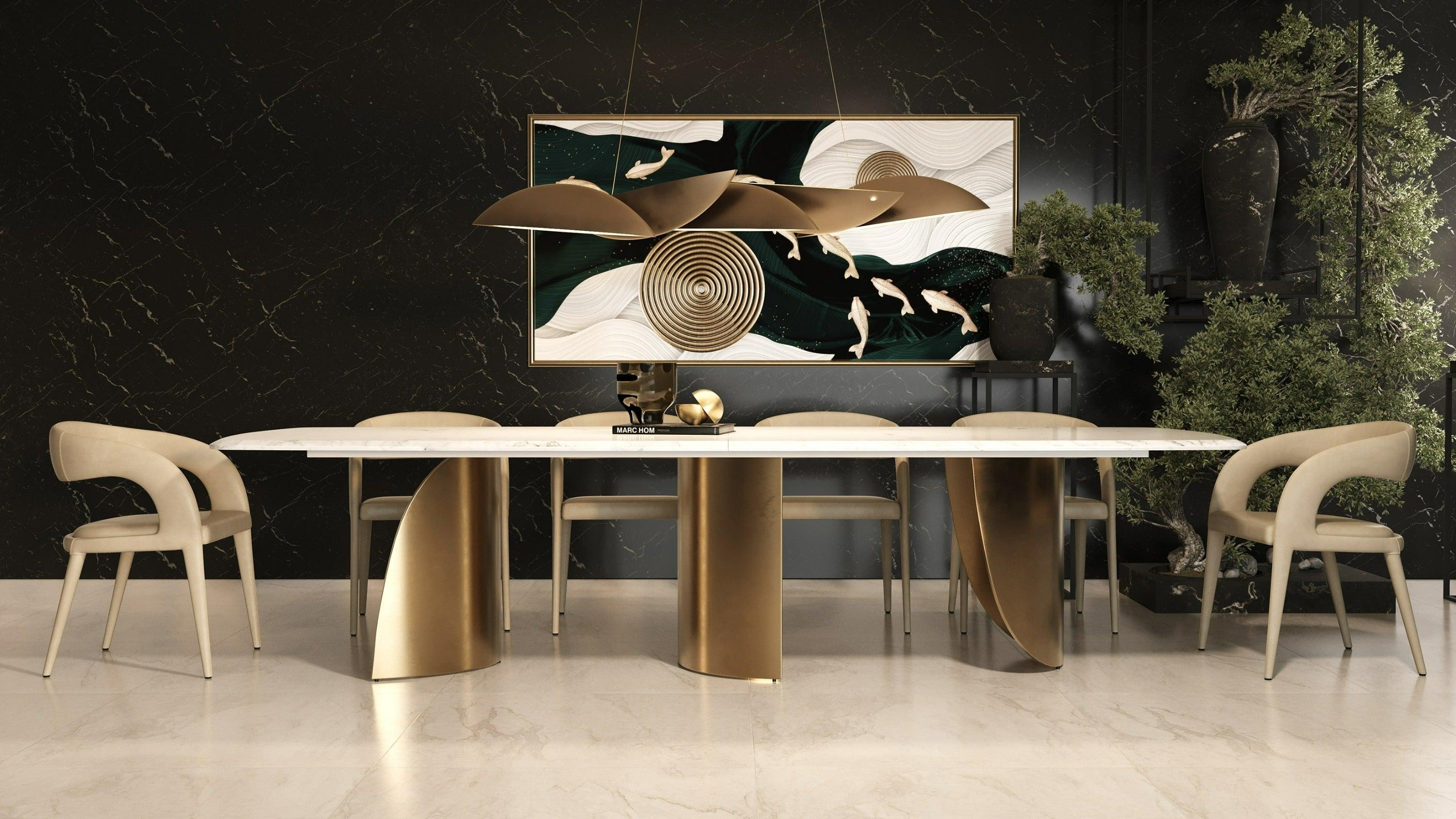 Modrest Reynold Glam Faux Marble Stainless Steel Dining Table