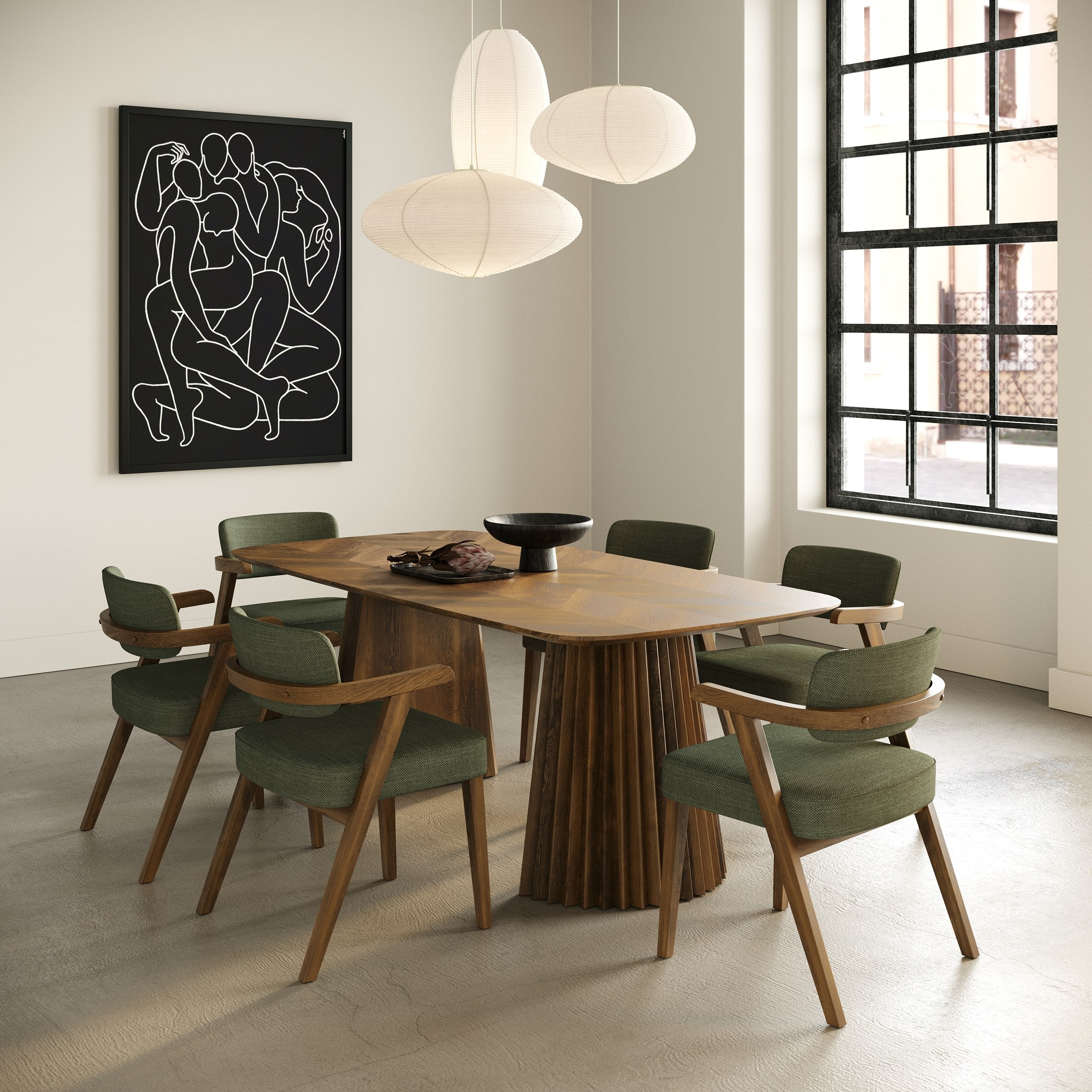 Sacks Mid-Century Modern Herringbone Dining Table