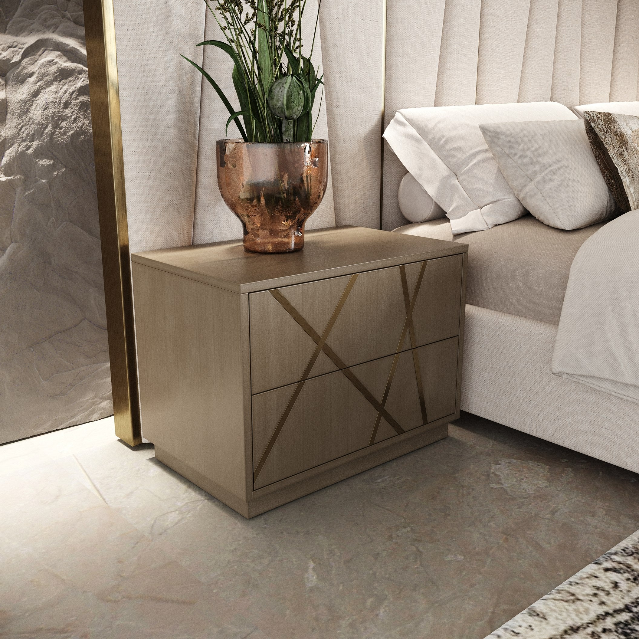 Nixa Modern Wide Birch and Brushed Nightstand