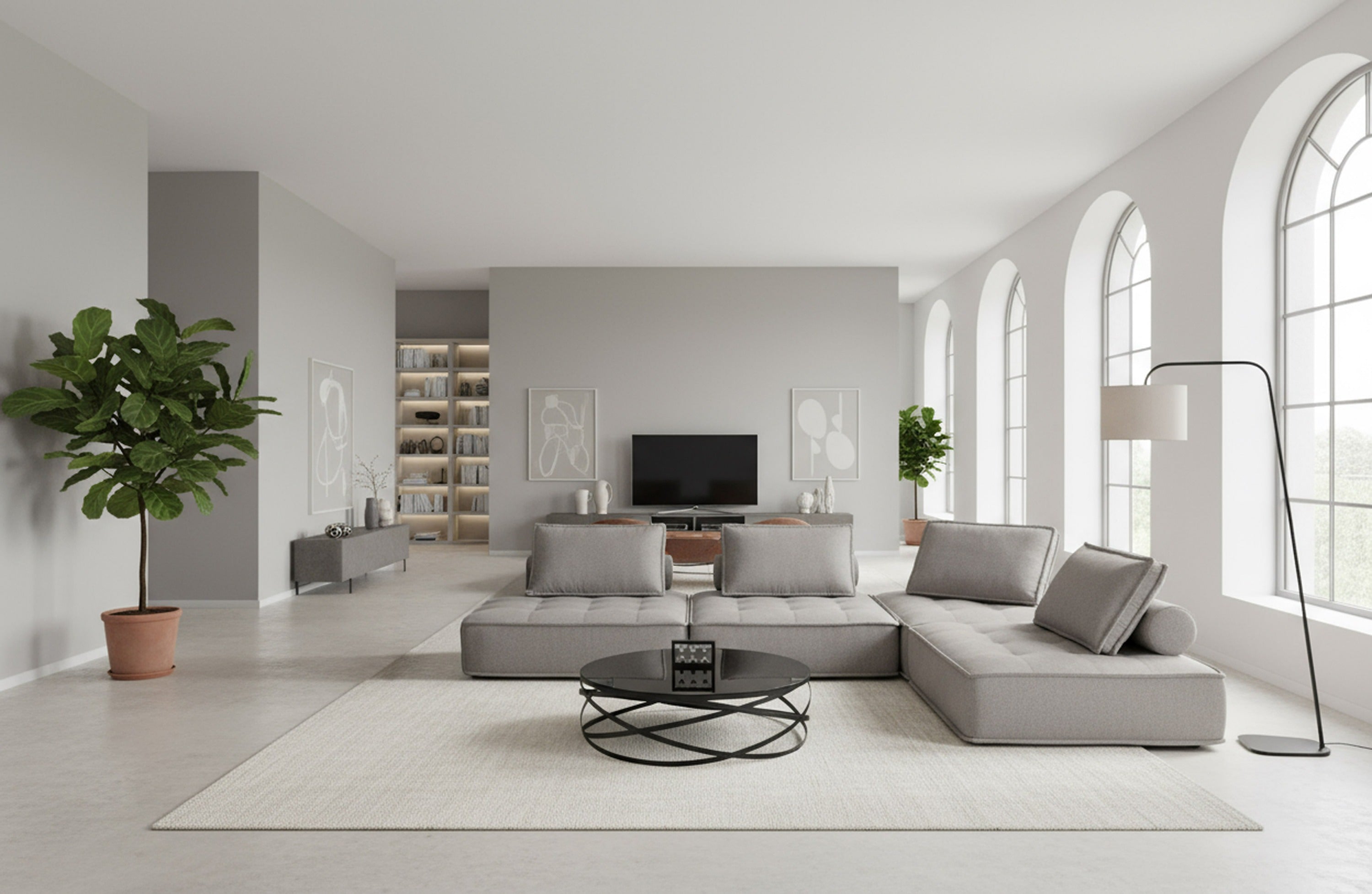 Nolden Modern Fabric Modular 4-Piece Sectional Sofa