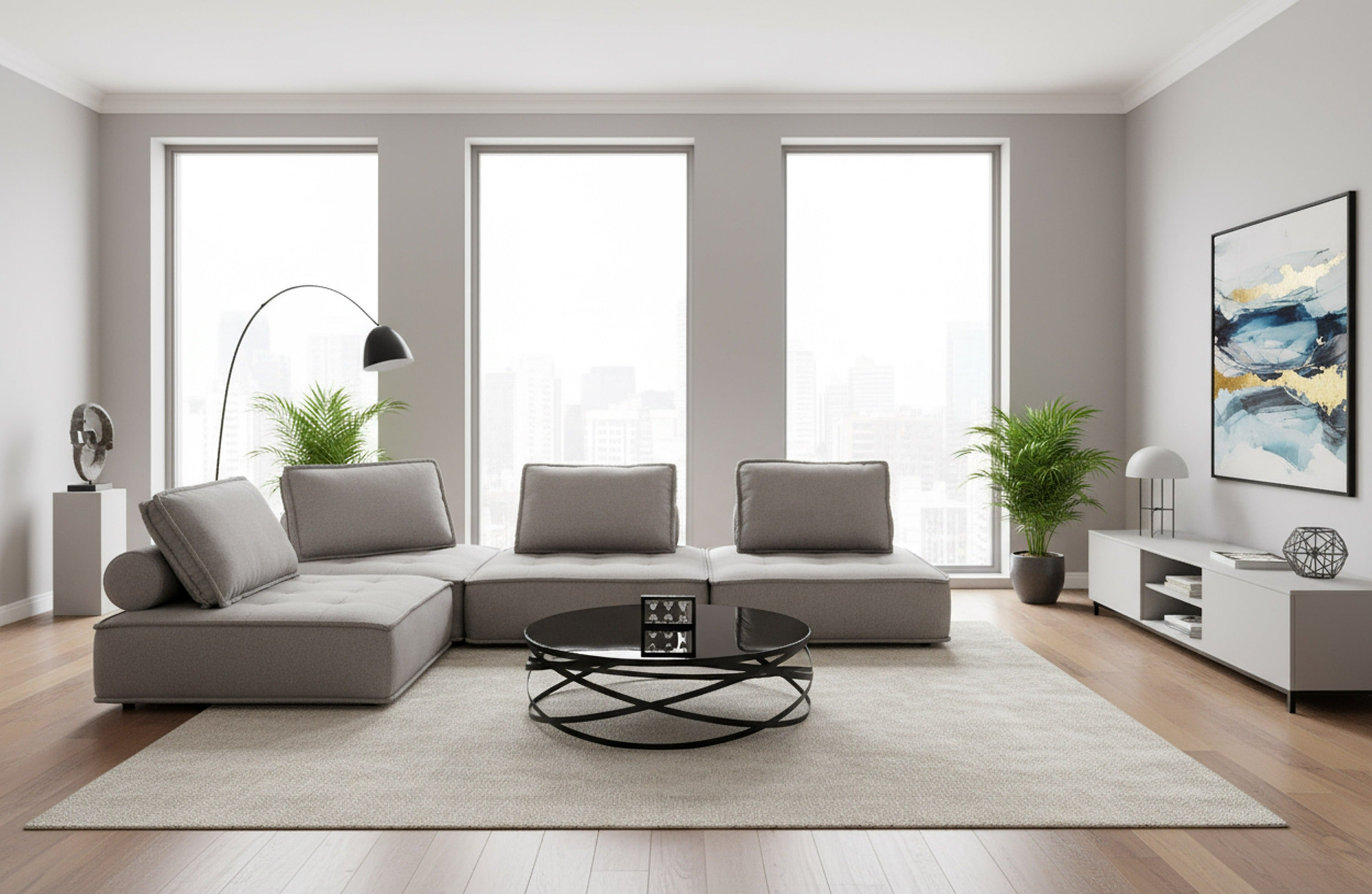 Nolden Modern Fabric Modular 4-Piece Sectional Sofa