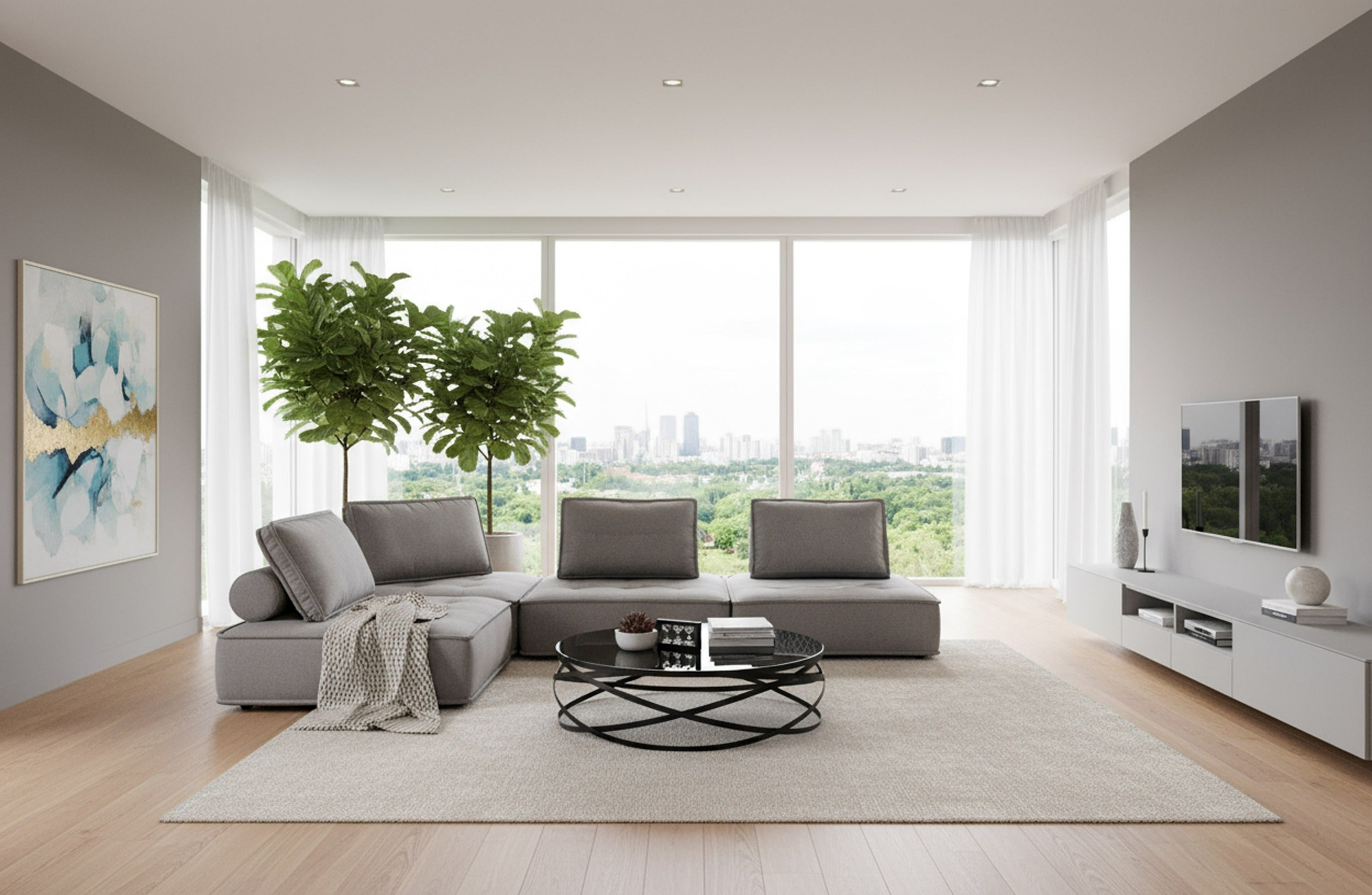 Nolden Modern Fabric Modular 4-Piece Sectional Sofa
