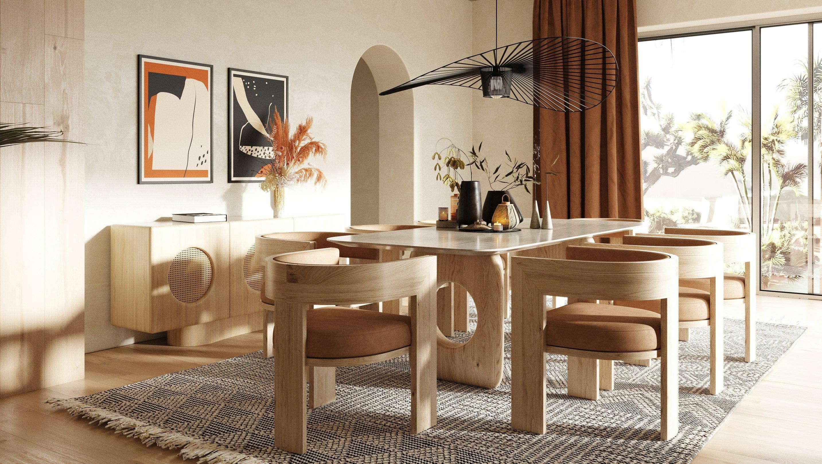 Osaka Modern Faux Marble and Ash Dining Table