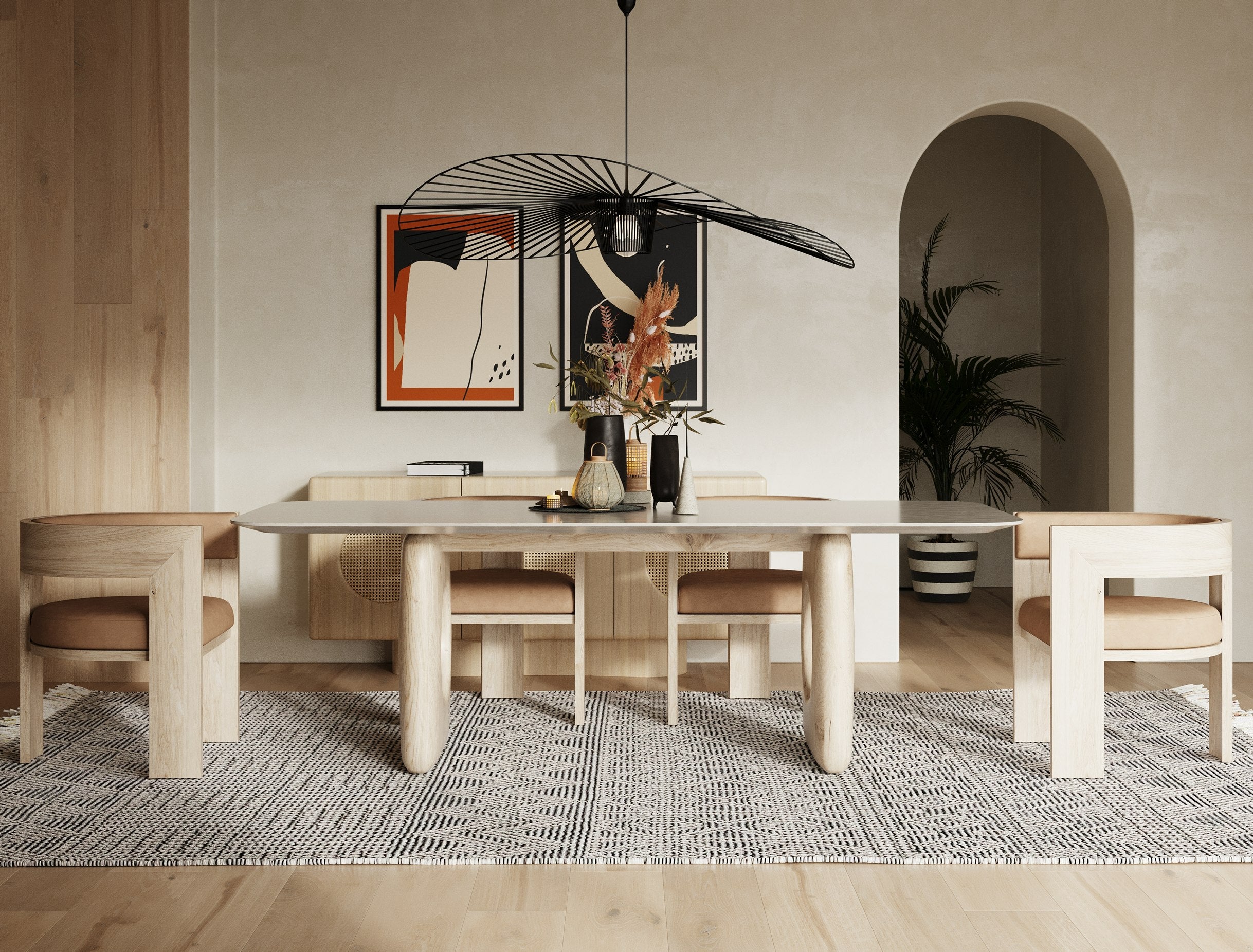 Osaka Modern Faux Marble and Ash Dining Table