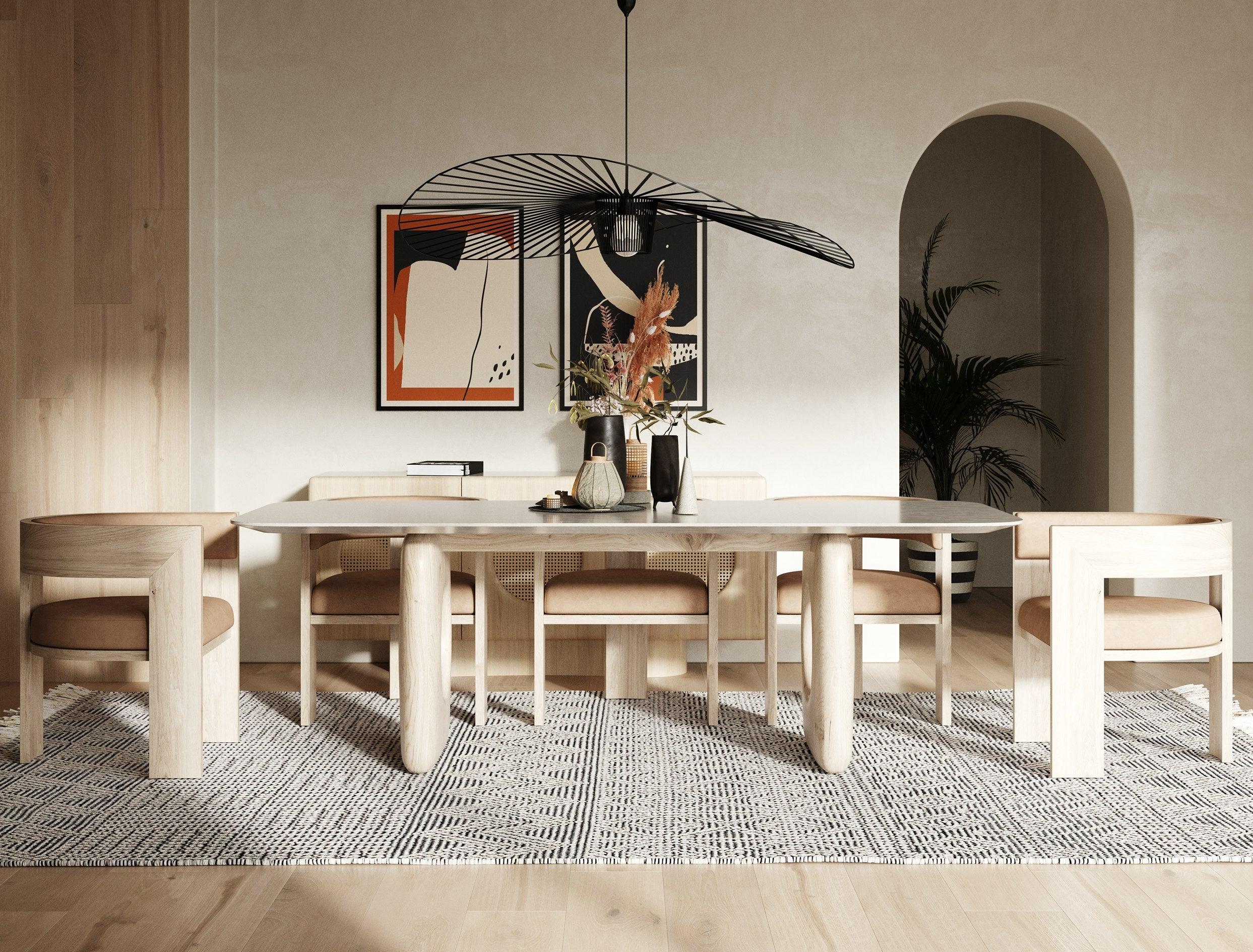 Osaka Modern Faux Marble and Ash Dining Table