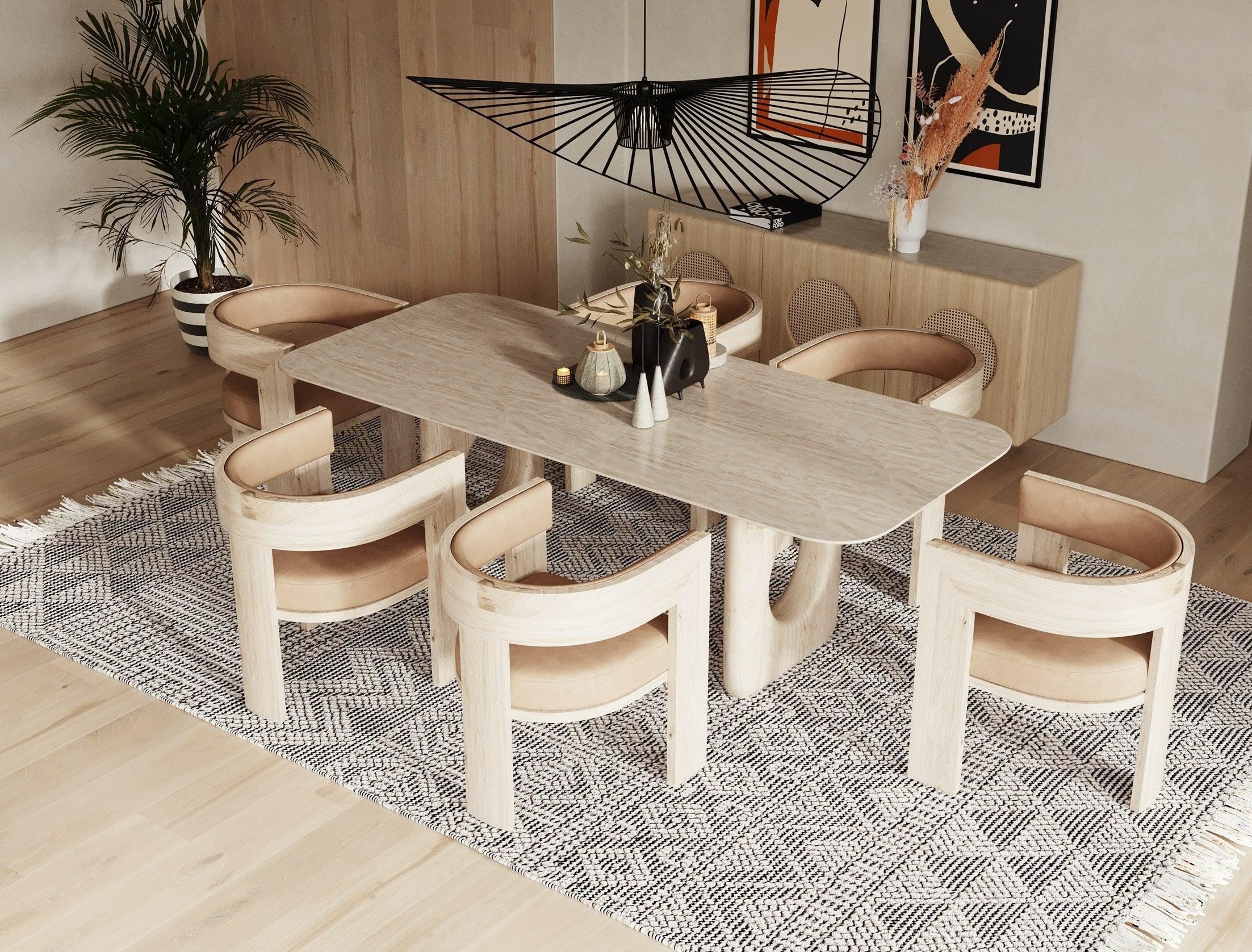 Osaka Modern Faux Marble and Ash Dining Table