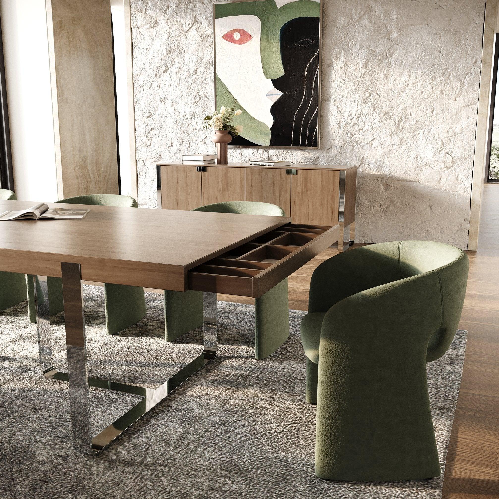 Modrest Pauline- Modern Walnut and Stainless Steel Dining Table-Dining Table-VIG-Wall2Wall Furnishings