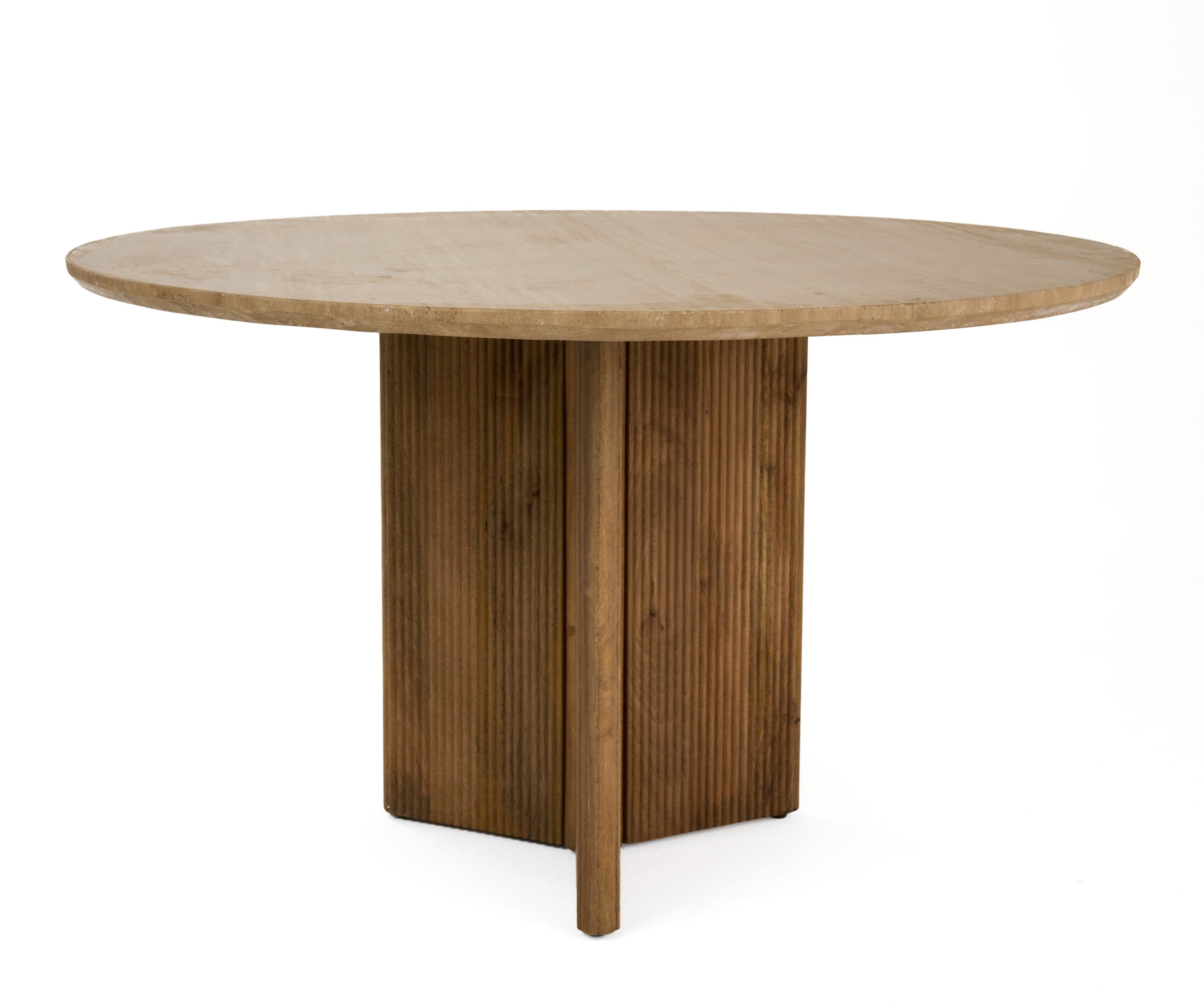 Pawnee Modern Travertine Marble and Wood Round Dining Table