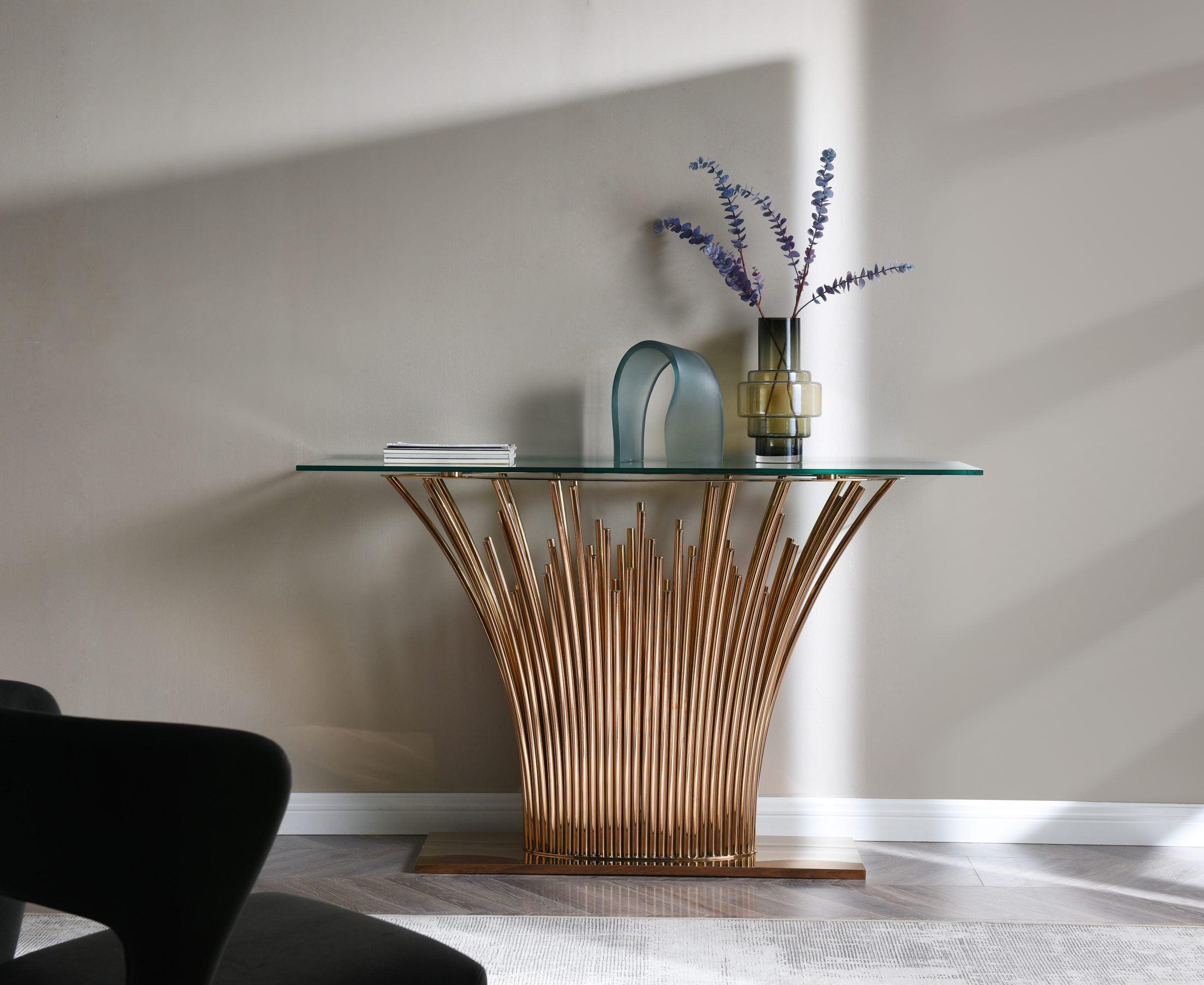 Paxton Modern Glass and Rosegold Console Table