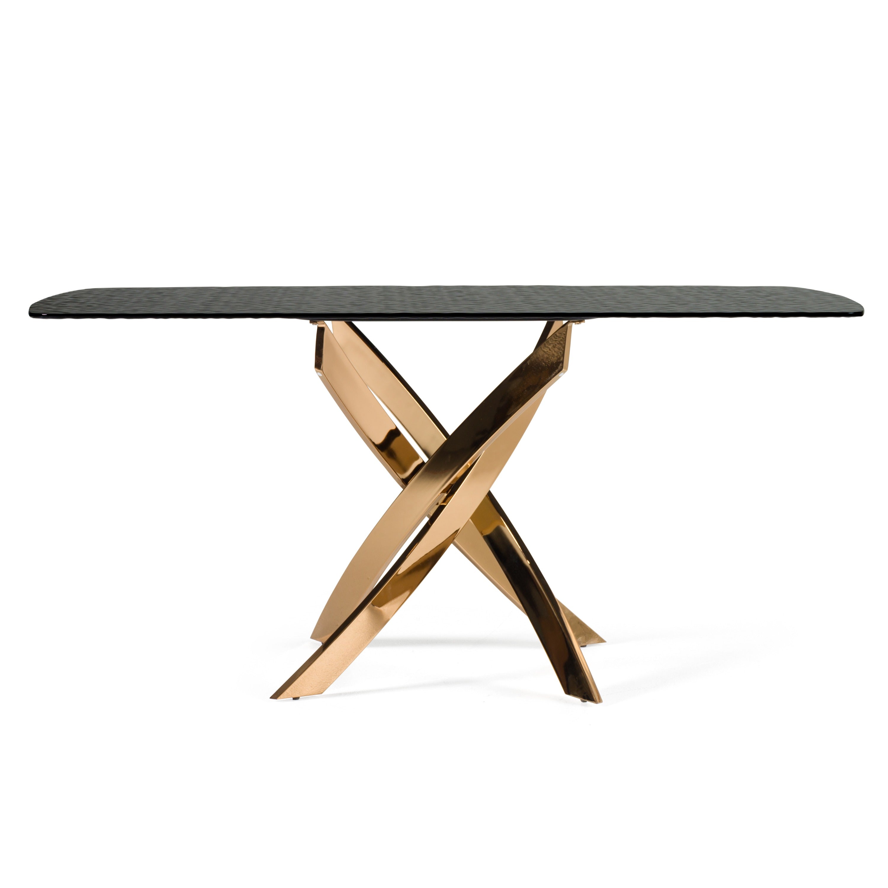 Pyrite Modern Glass and Rosegold Rectangular Dining Table