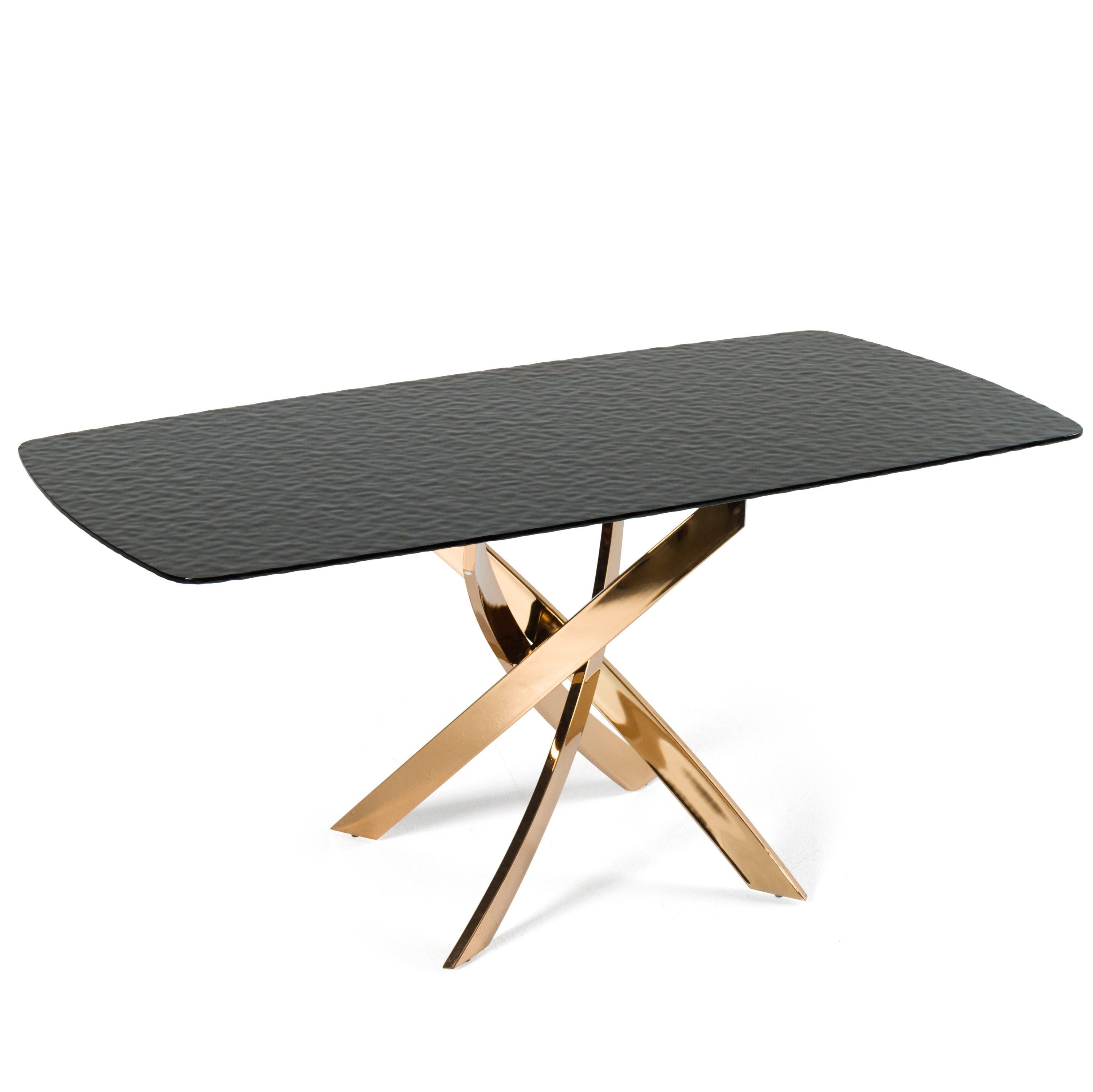 Modrest Pyrite Modern Glass Rosegold Rectangular Dining Table
