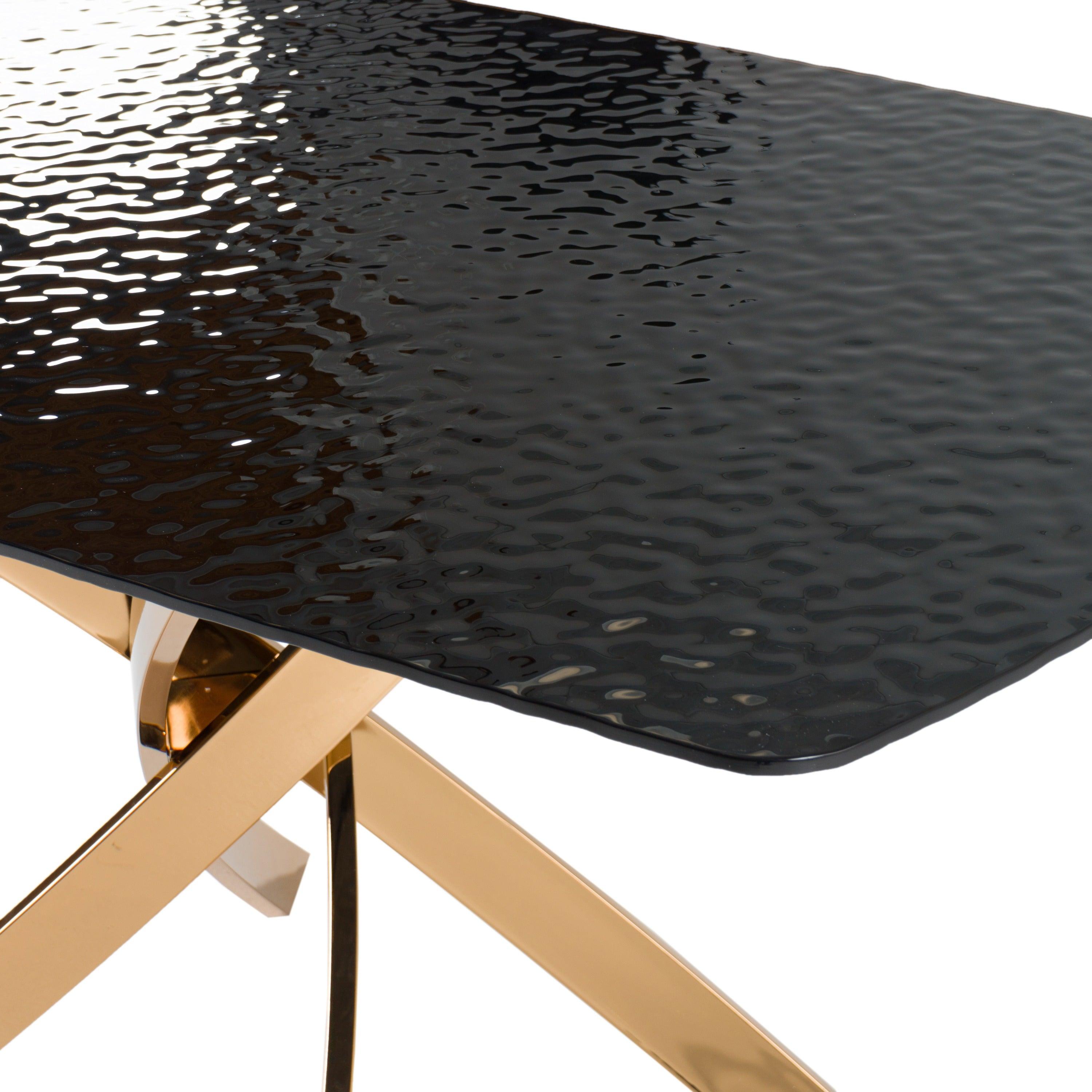 Pyrite Modern Glass and Rosegold Rectangular Dining Table