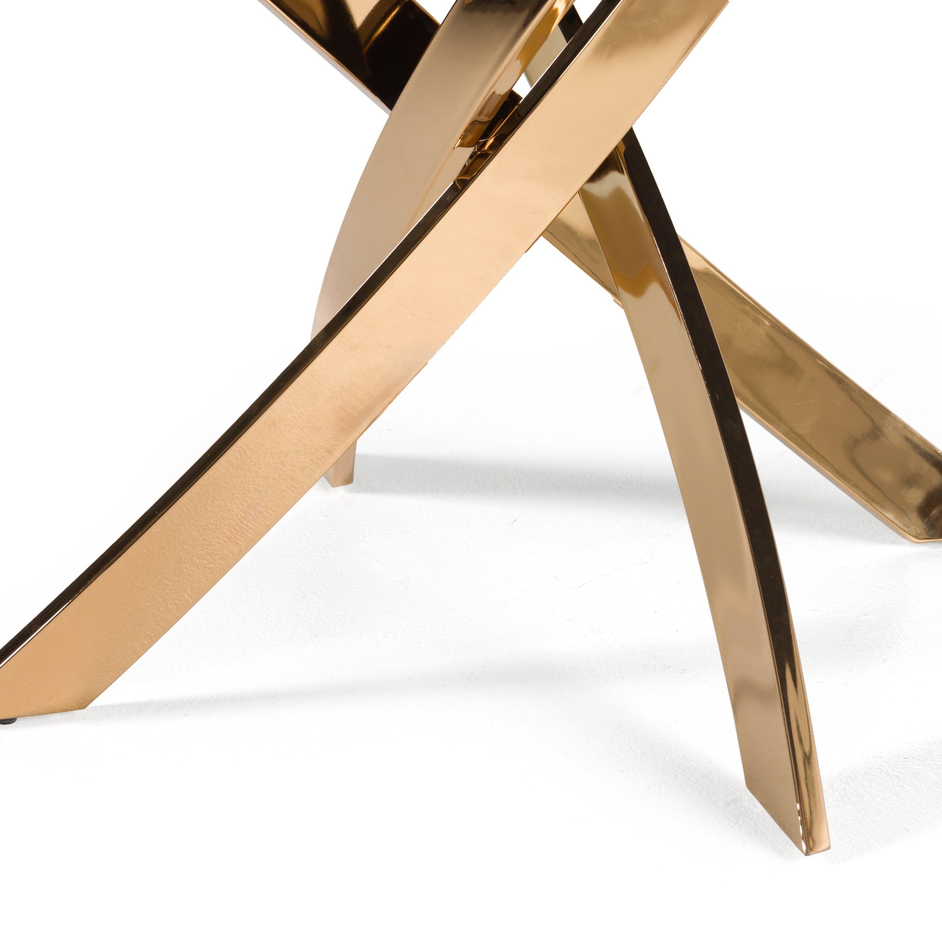 Pyrite Modern Glass and Rosegold Rectangular Dining Table