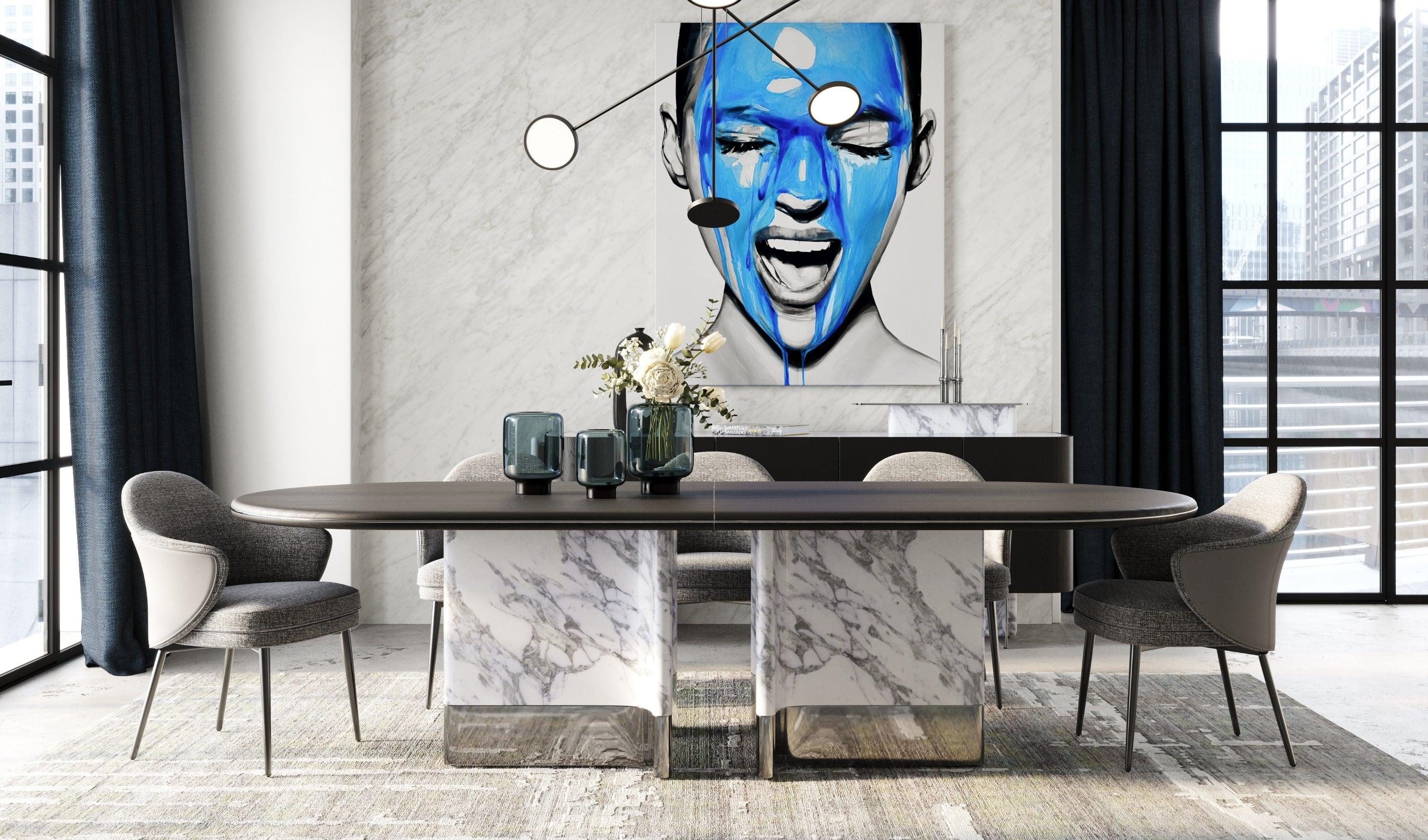 Renfew Modern Faux Marble Oval Dining Table