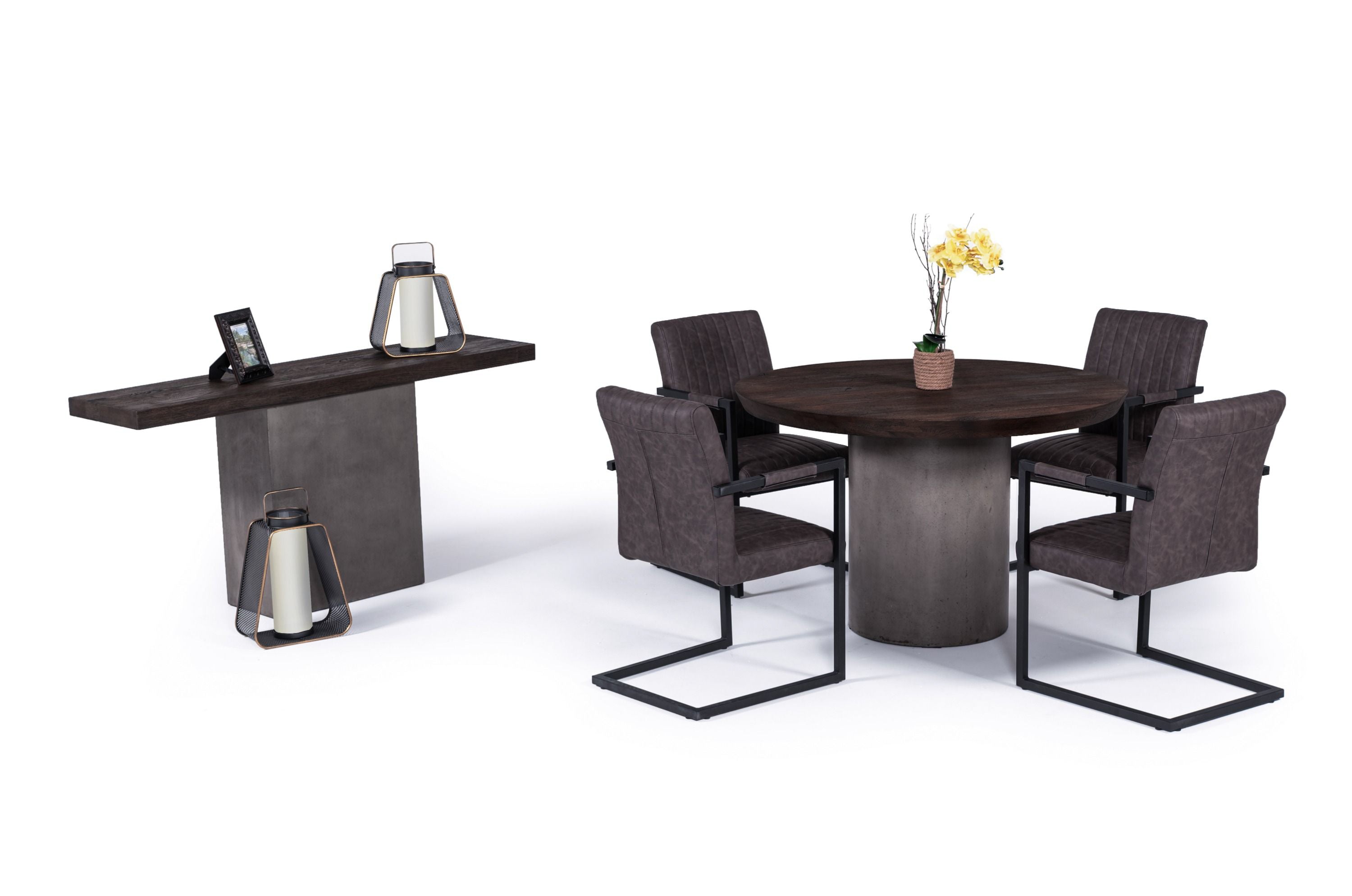 Renzo Modern Round & Concrete Dining Table